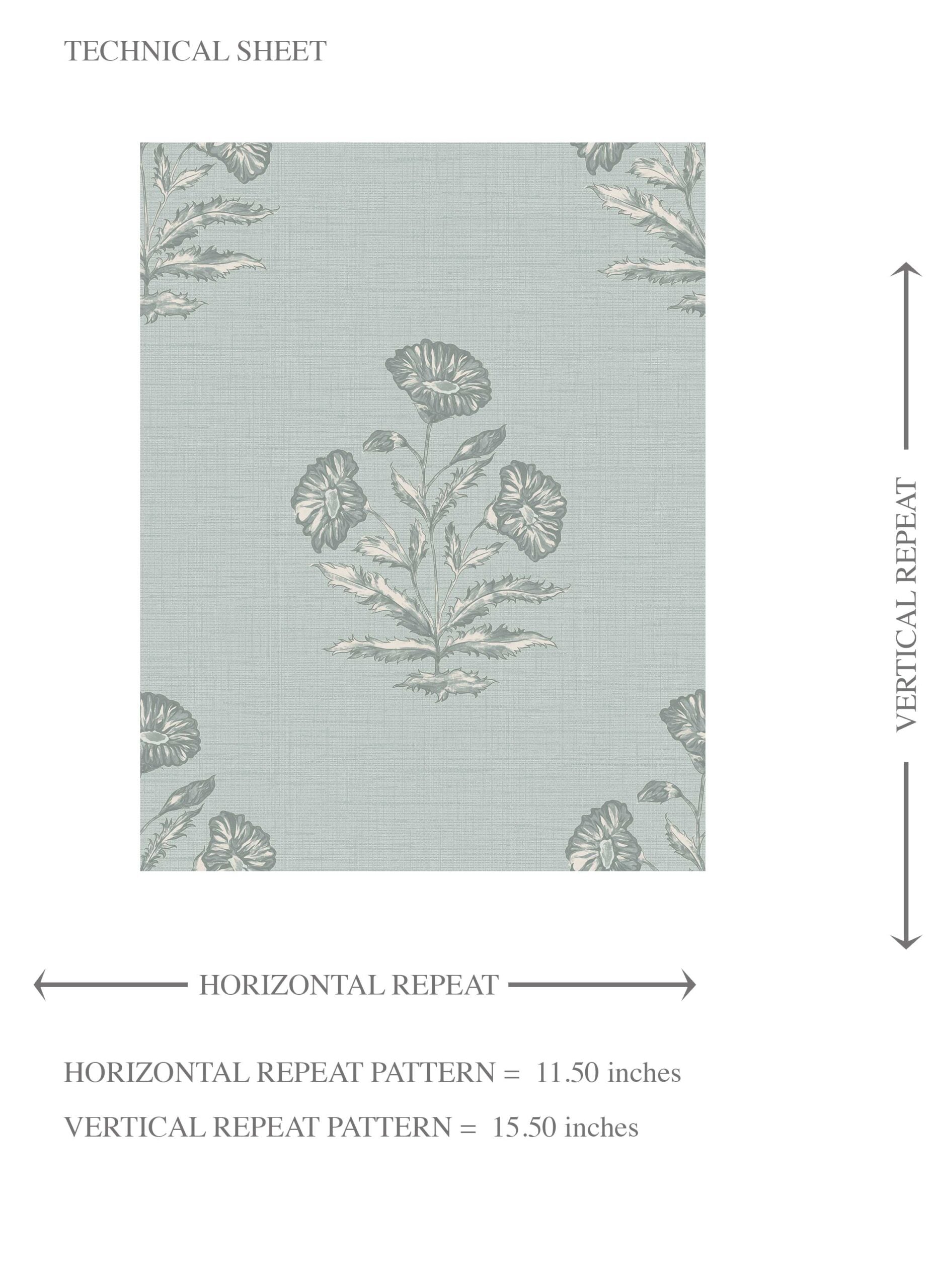 Floral Block Print Kids Room Wallpaper Sample (Shell Blue/ Gray)