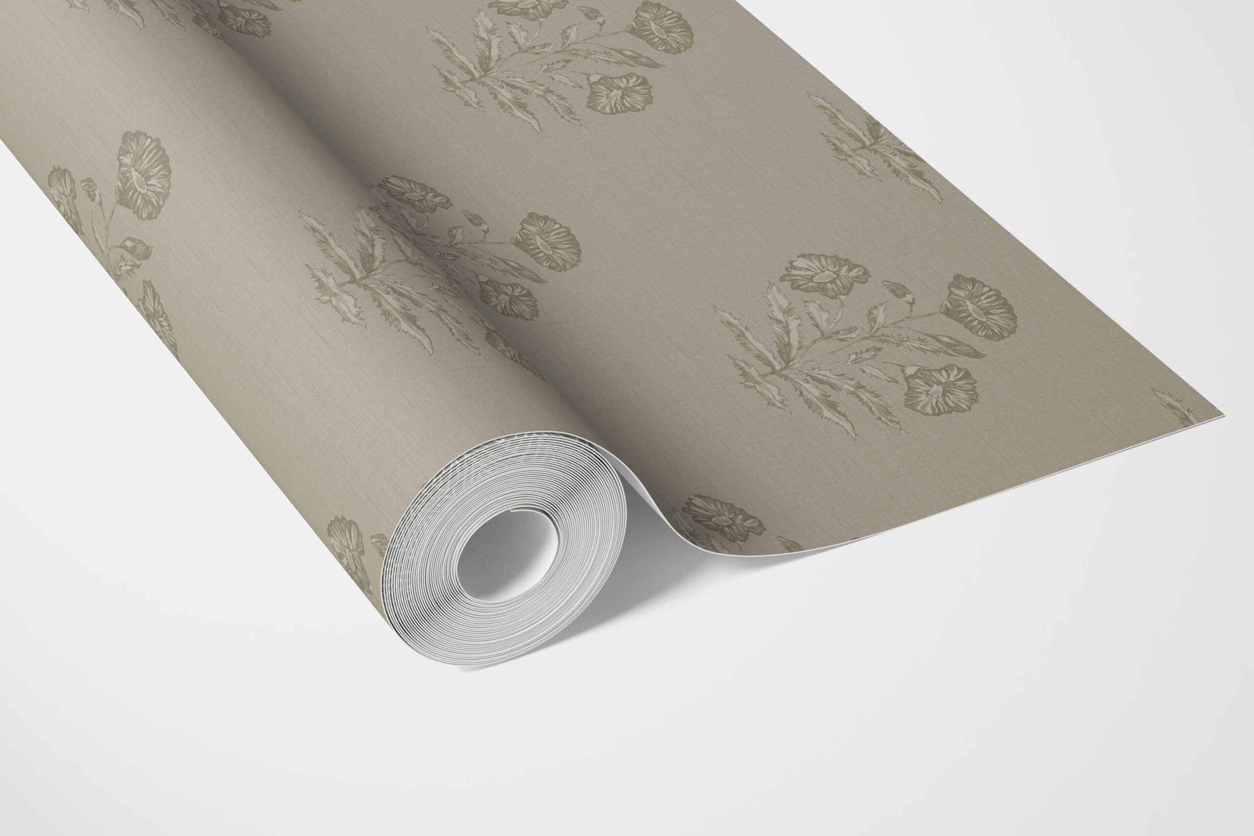 Floral Block Print Bathroom Wallpaper Sample (Olive Gray)