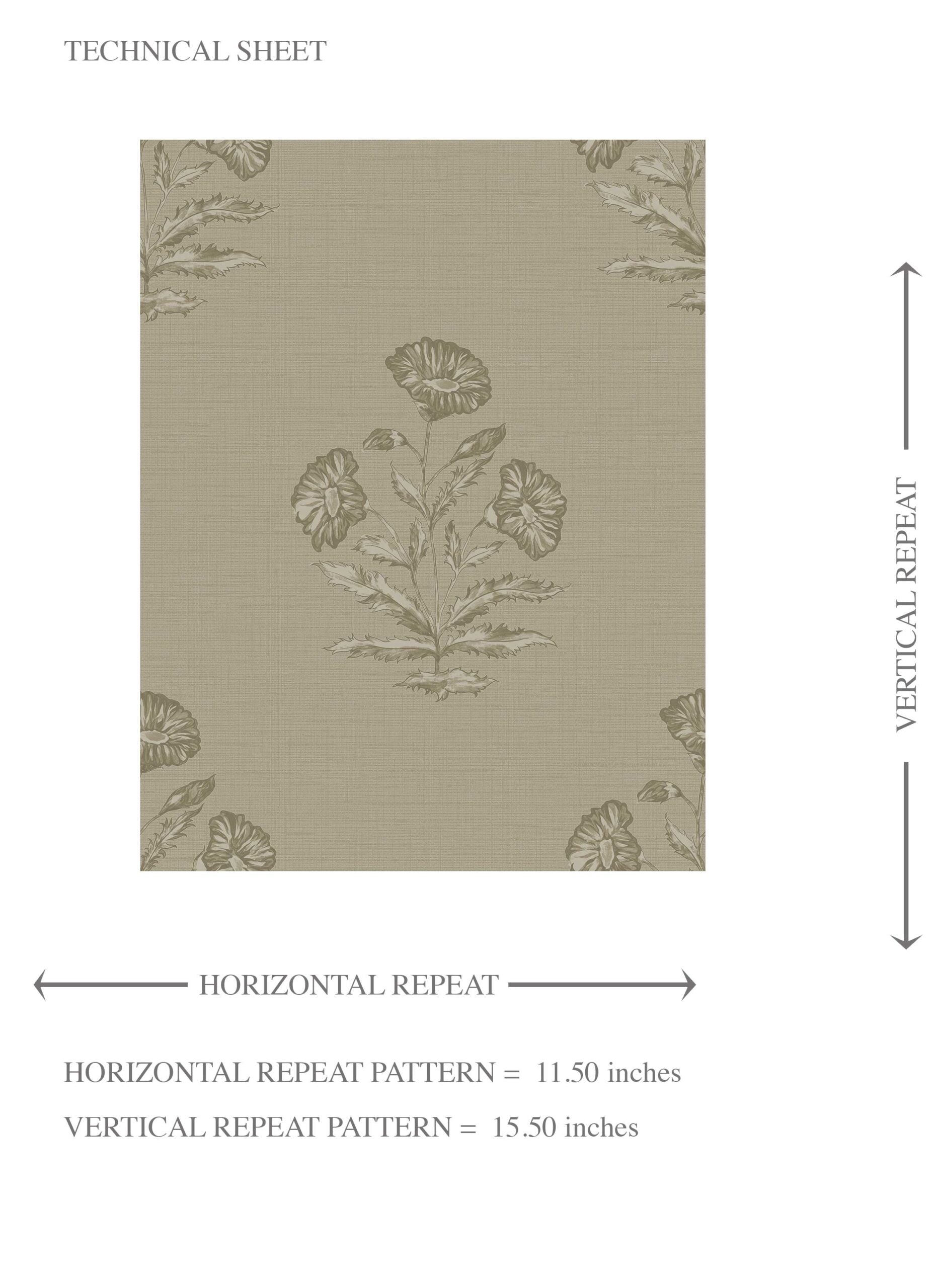 Floral Block Print Kids Room Wallpaper Sample (Olive Gray)