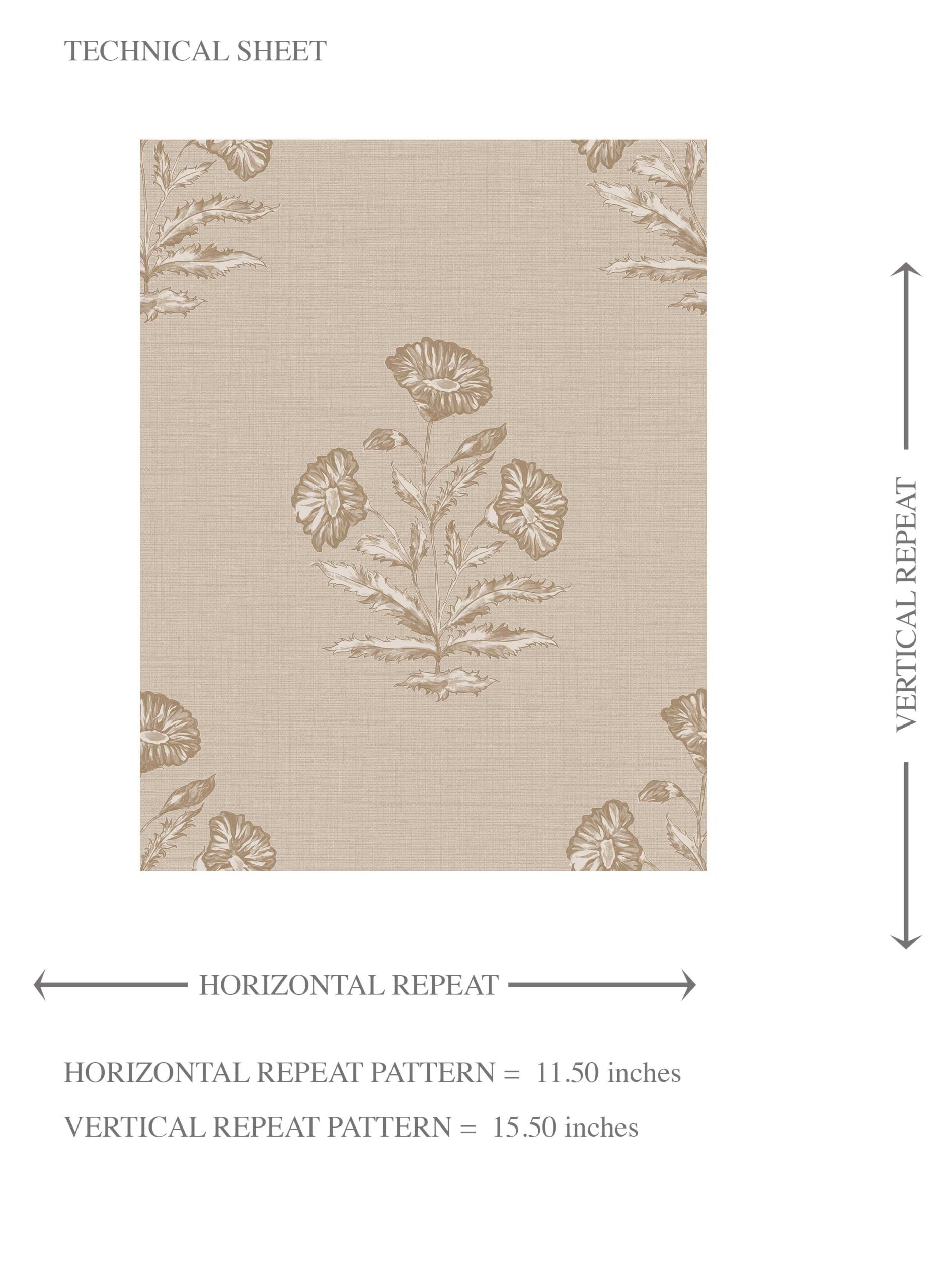 Neutral Floral Block Print Kids Room Wallpaper Sample (Warm Beige/ Greige/ Brown)
