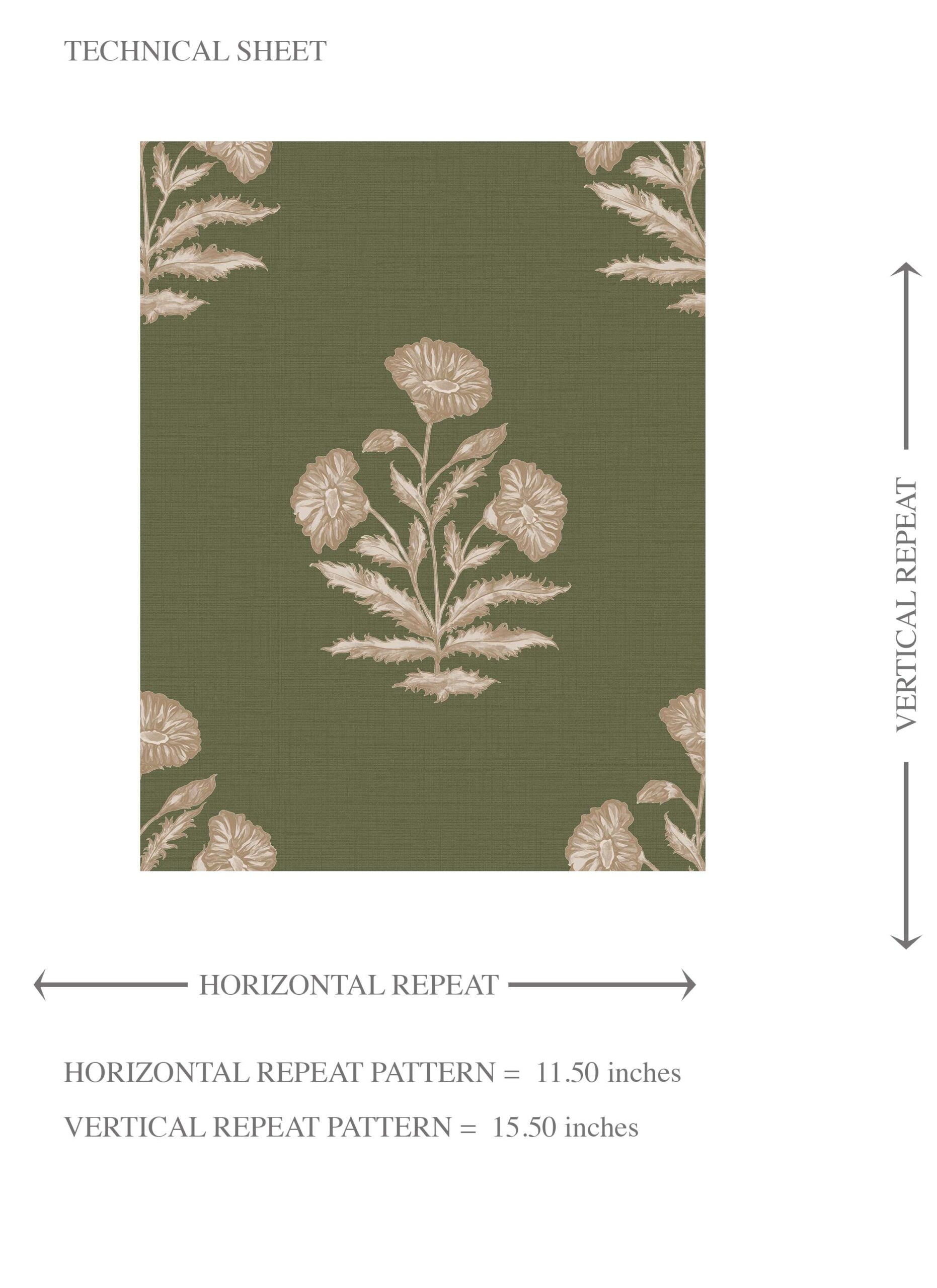 Floral Block Print Kids Room Wallpaper Sample (Olive Green/ Beige)