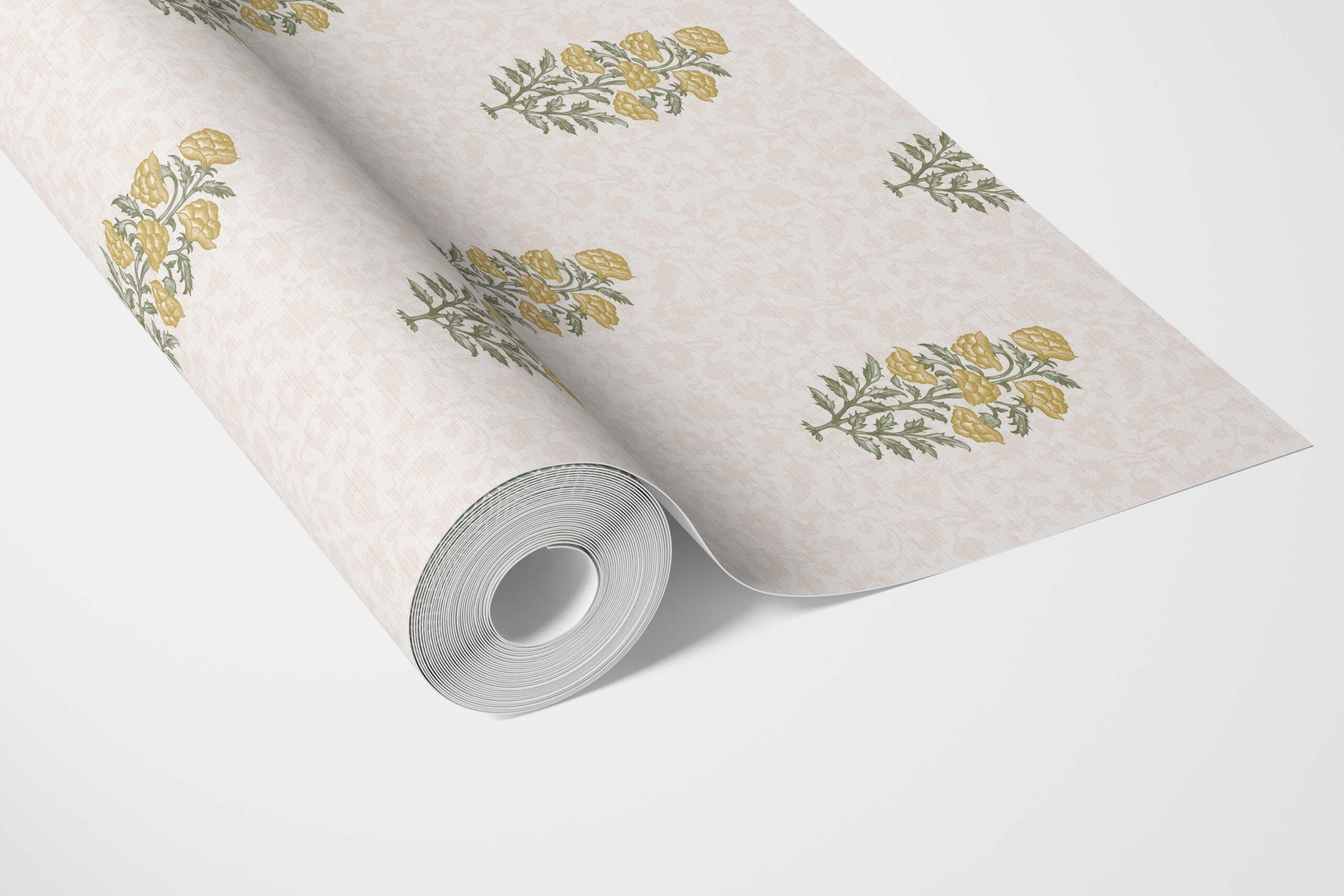 Floral Block Print Bathroom Wallpaper (Yellow/ Green)