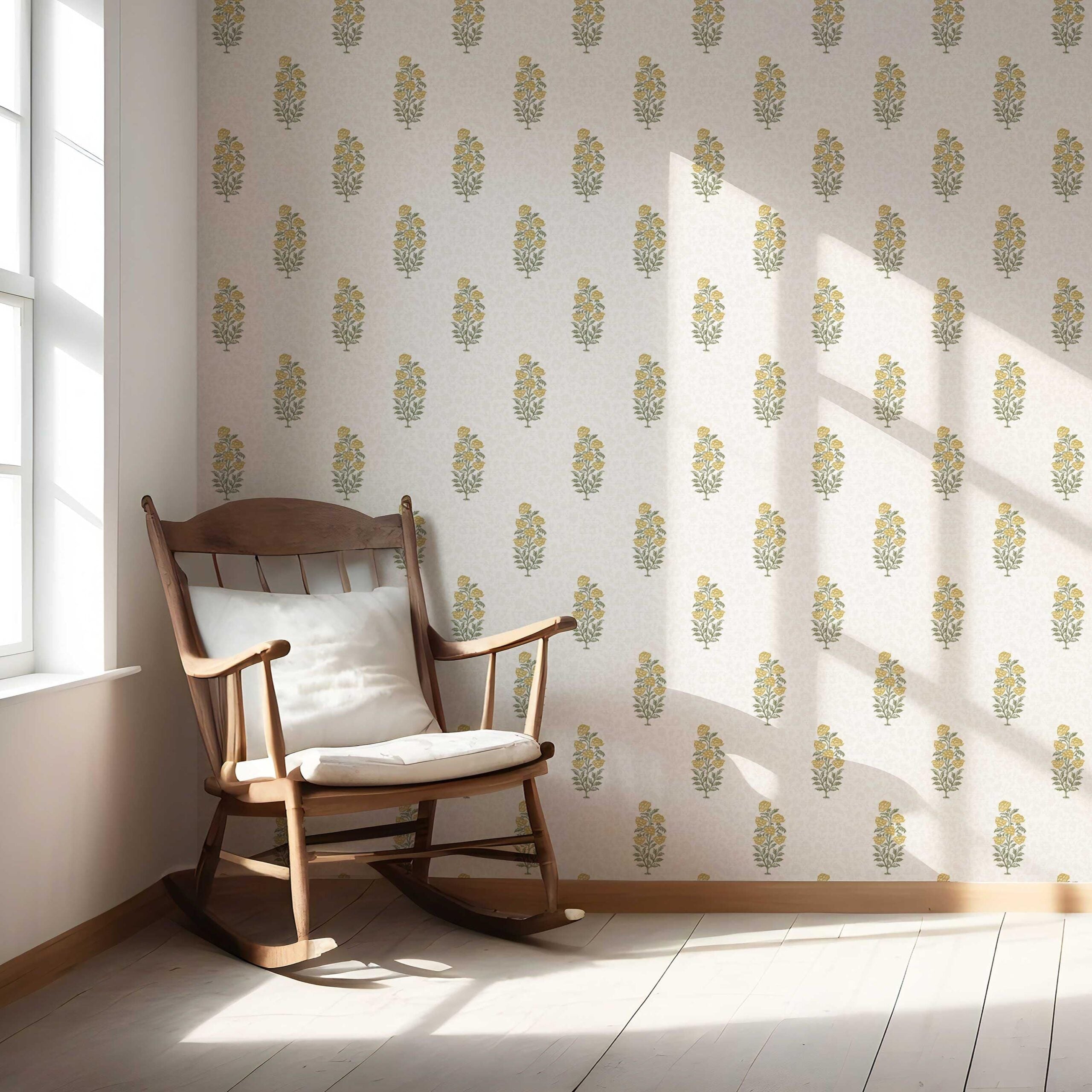 Floral Block Print Nursery Wallpaper Sample (Yellow/ Green)