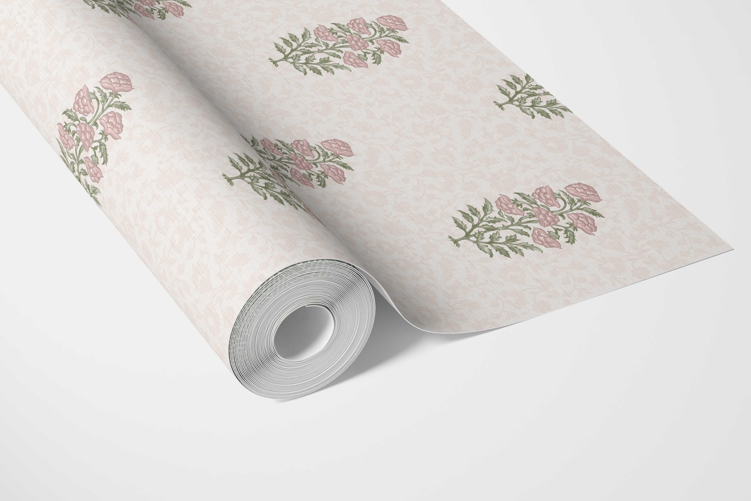 Floral Block Print Bathroom Wallpaper Sample (Pink/ Green)