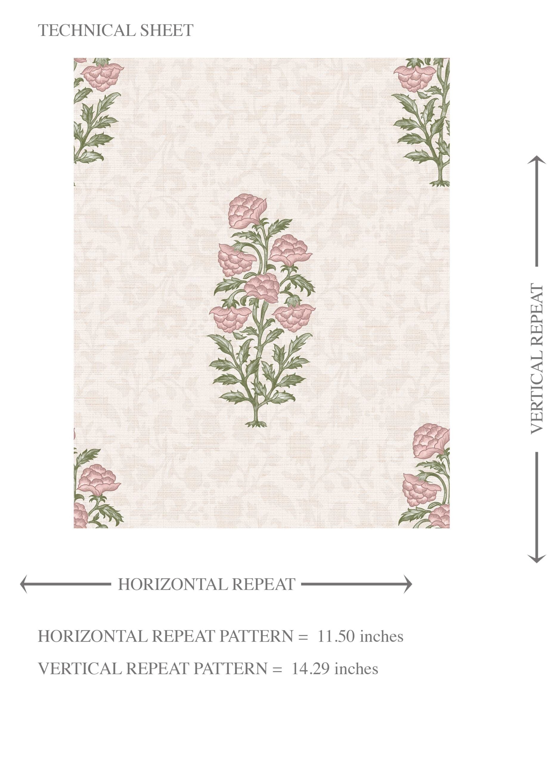 Floral Block Print Kids Room Wallpaper Sample (Pink/ Green)