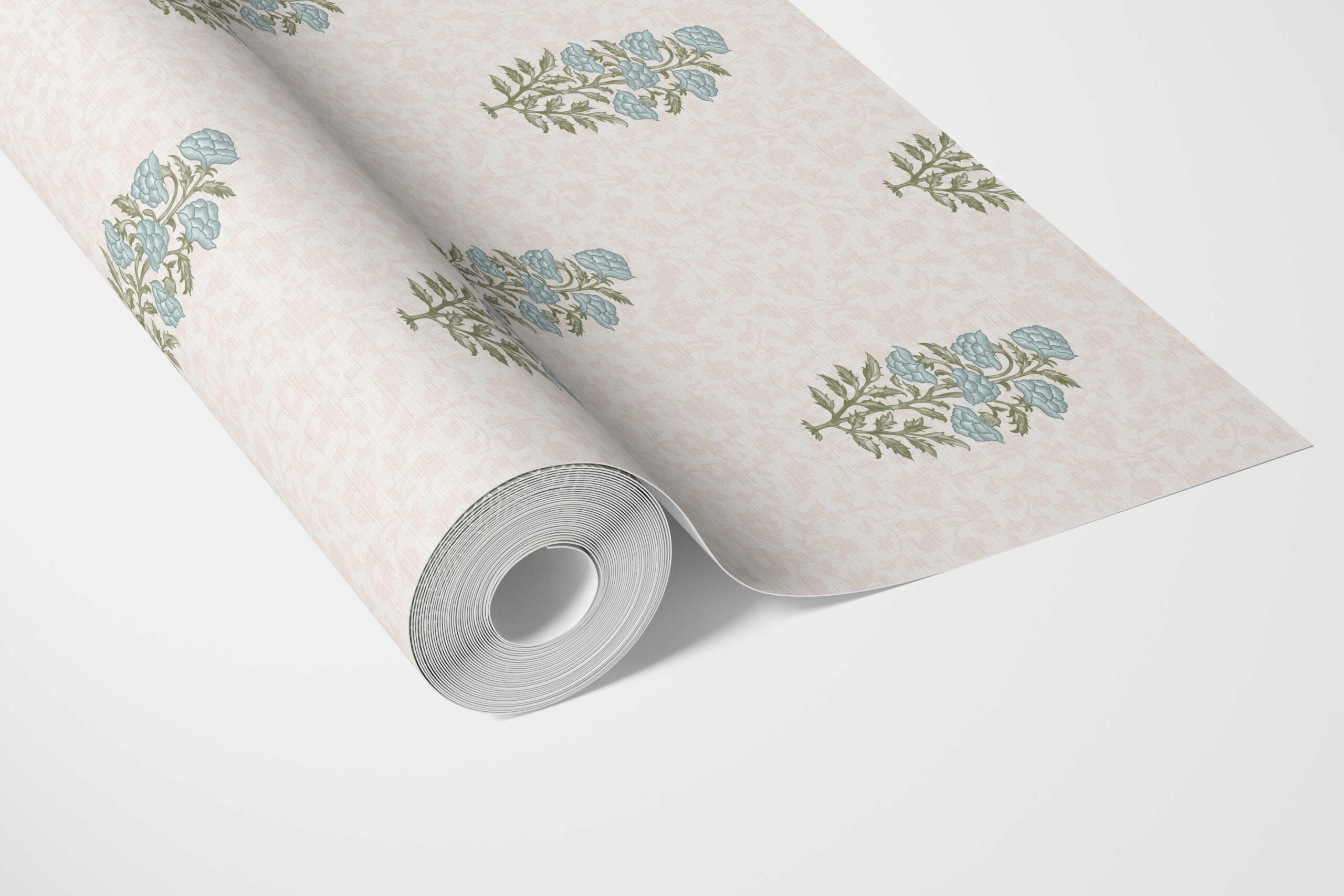 Floral Block Print Bathroom Wallpaper Sample (Duck Egg Blue/ Green)