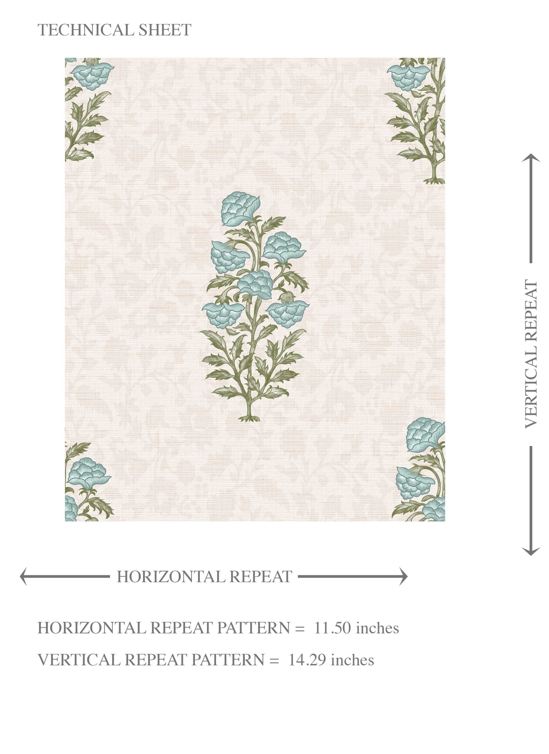 Floral Block Print Kids Room Wallpaper Sample (Duck Egg Blue/ Green)