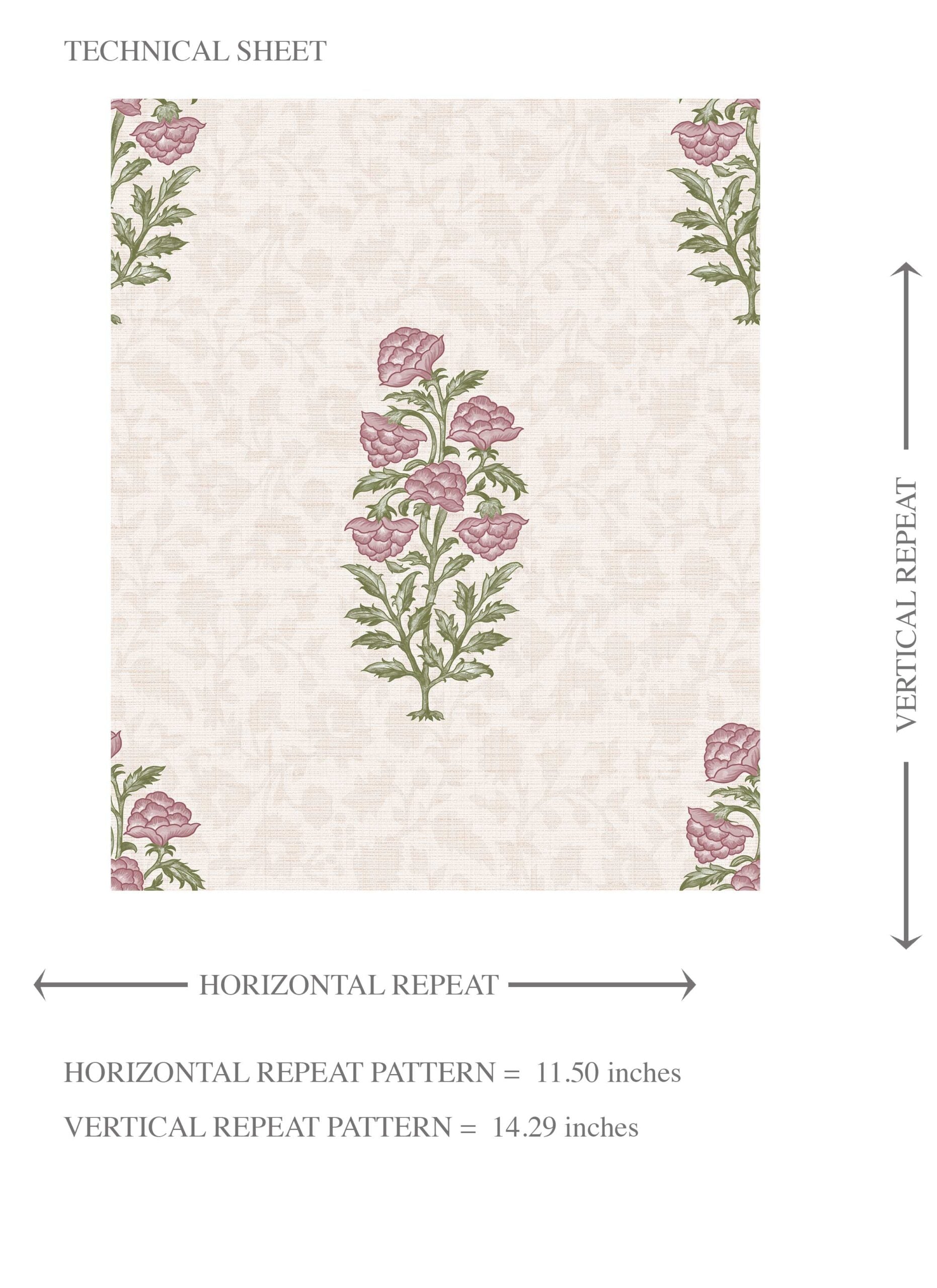 Floral Block Print Kids Room Wallpaper Sample (Blush Pink/ Green)
