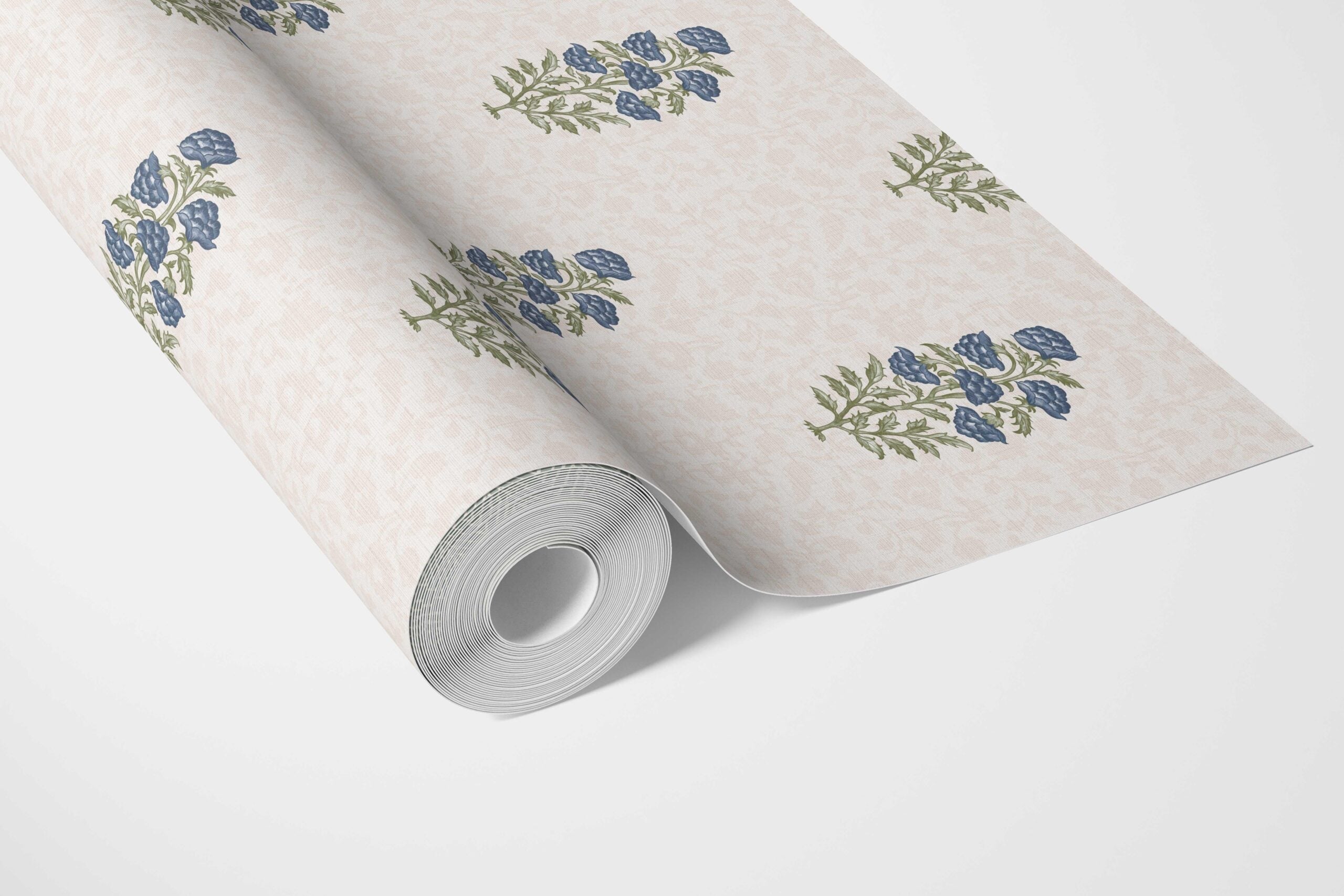 Floral Block Print Bathroom Wallpaper Sample Navy Blue/ Green