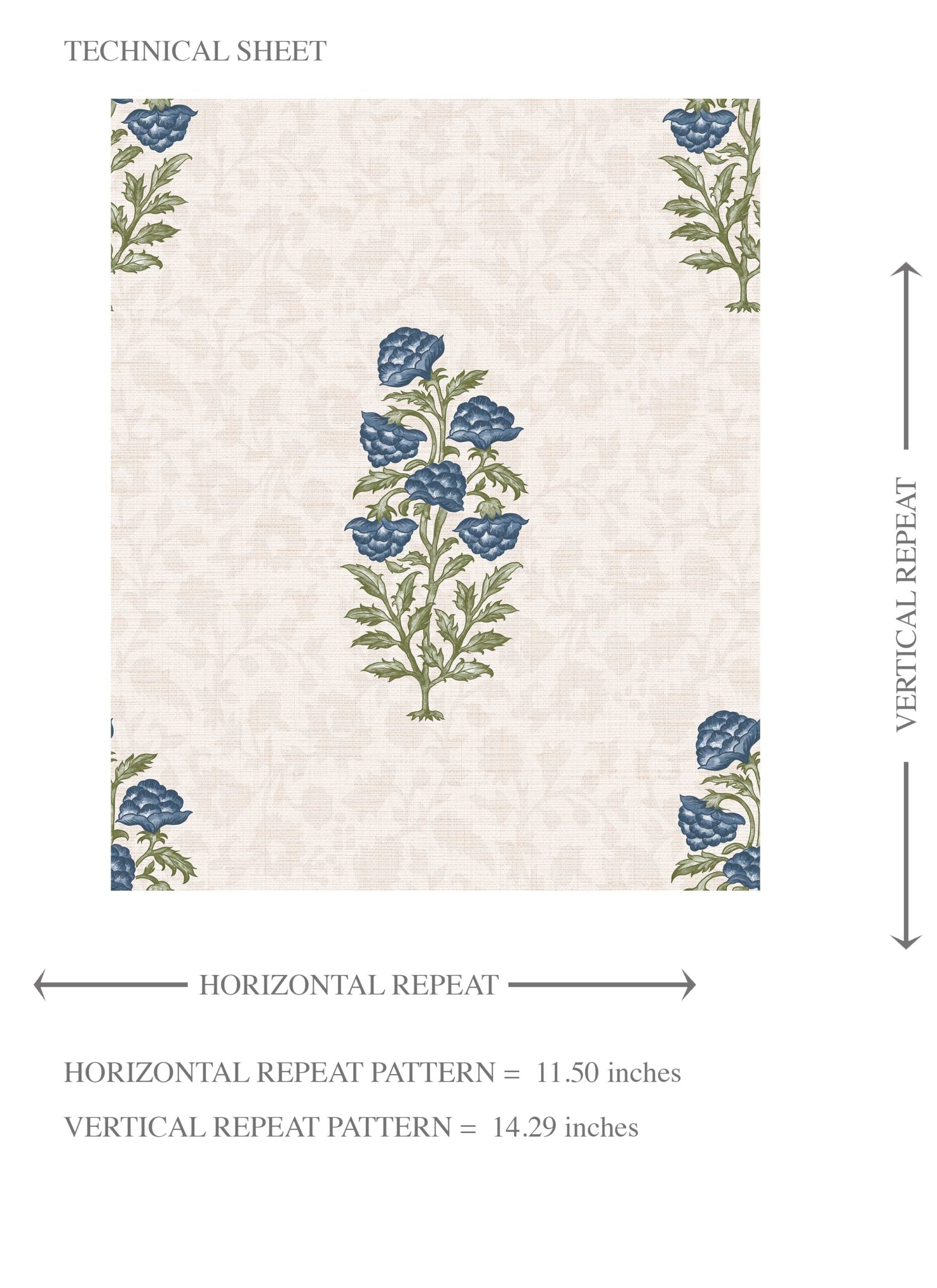 Floral Block Print Kids Room Wallpaper Sample Navy Blue/ Green