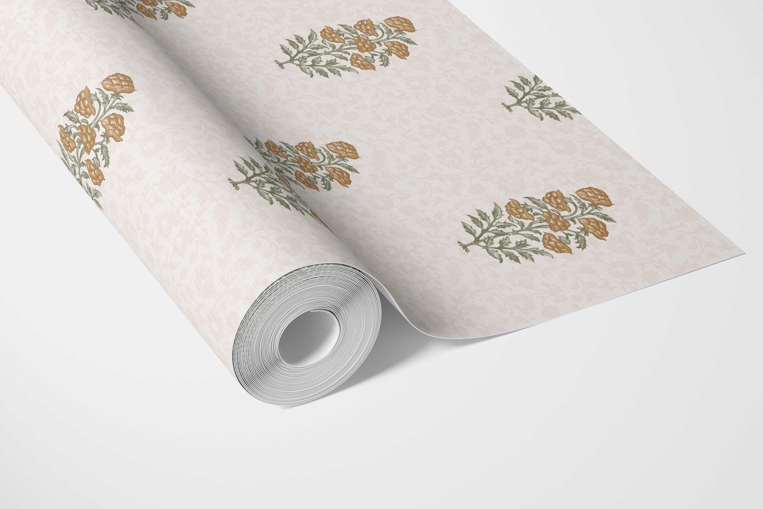 Floral Block Print Bathroom Wallpaper Sample (Mustard Yellow/ Green)