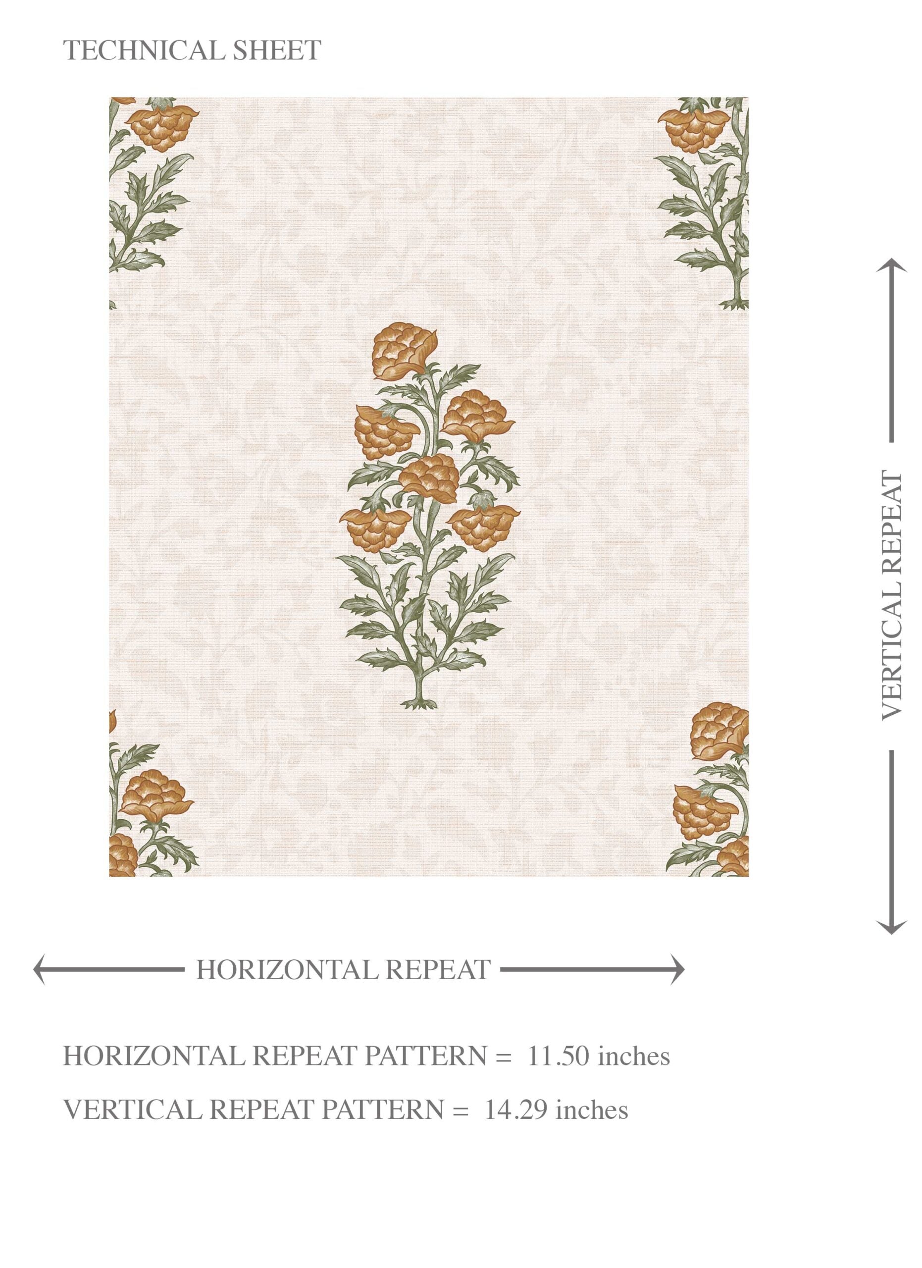 Floral Block Print Kids Room Wallpaper Sample (Mustard Yellow/ Green)