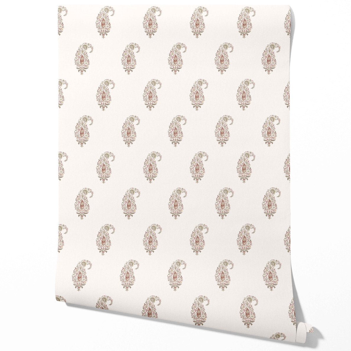 Paisley Floral Traditional Wallpaper Sample (Red/ Green/ Gray)