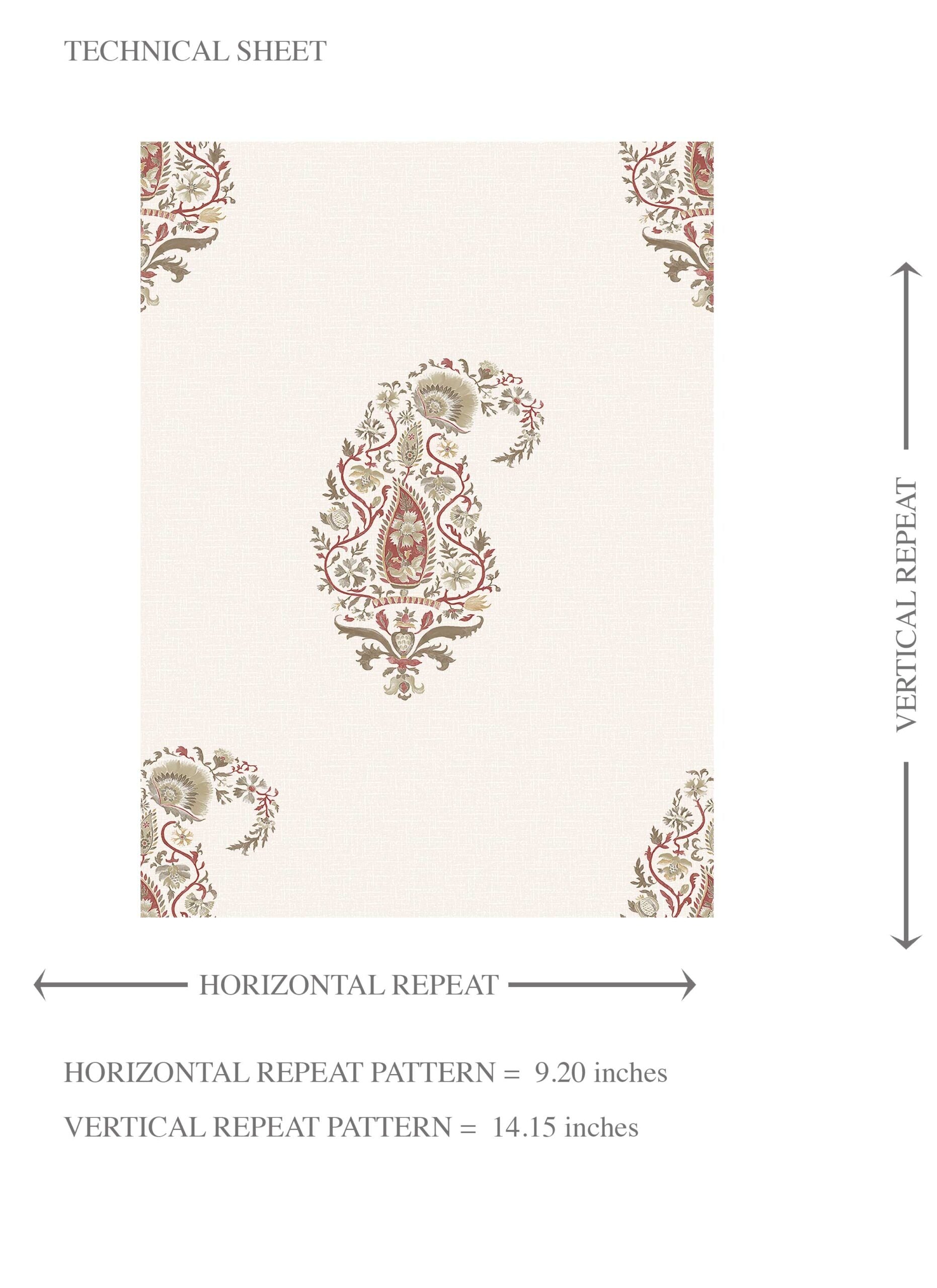 Paisley Floral Kids Room Wallpaper Sample (Red/ Green/ Gray)