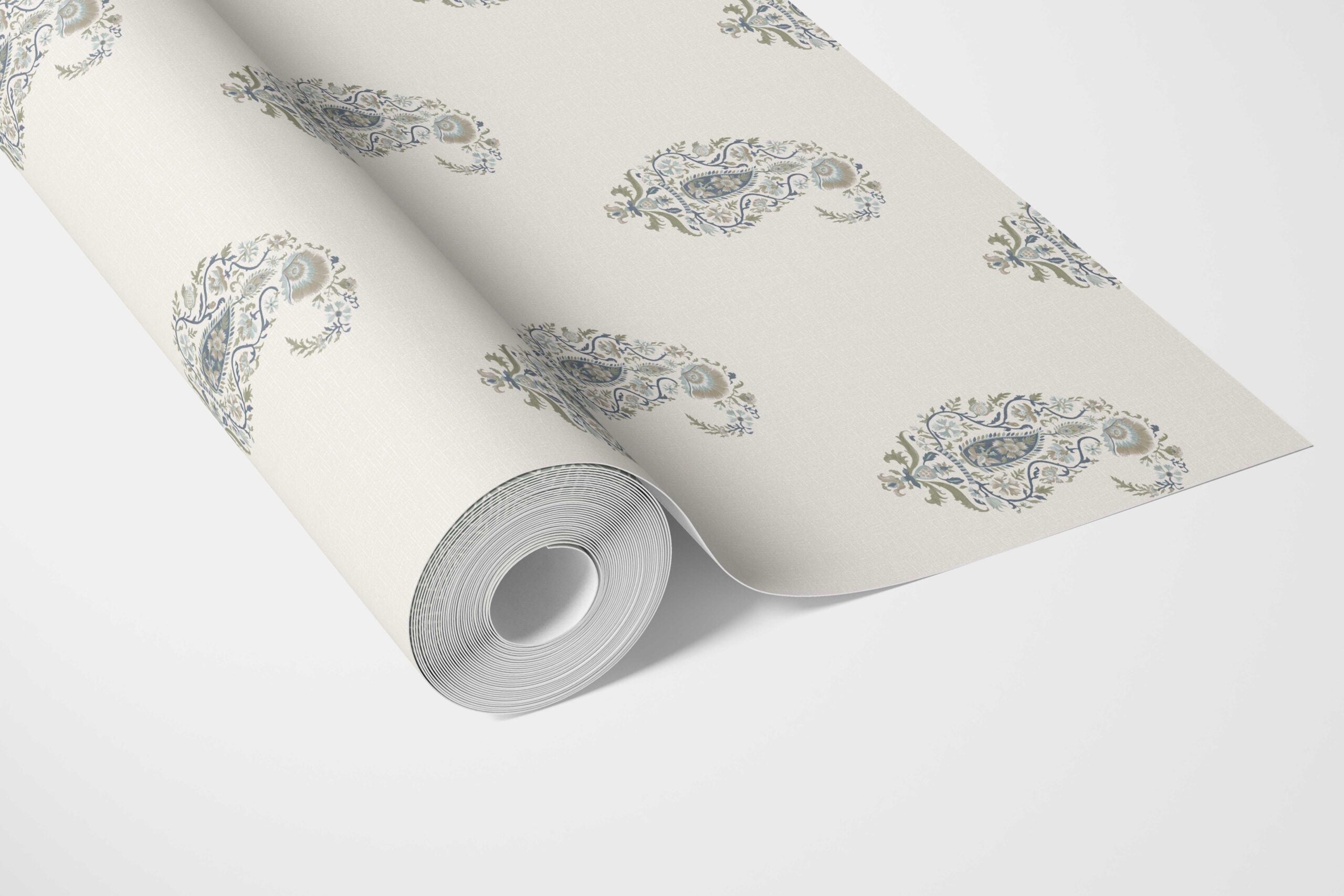 Paisley Floral Bathroom Wallpaper Sample (Beige/ Blue/ Green)