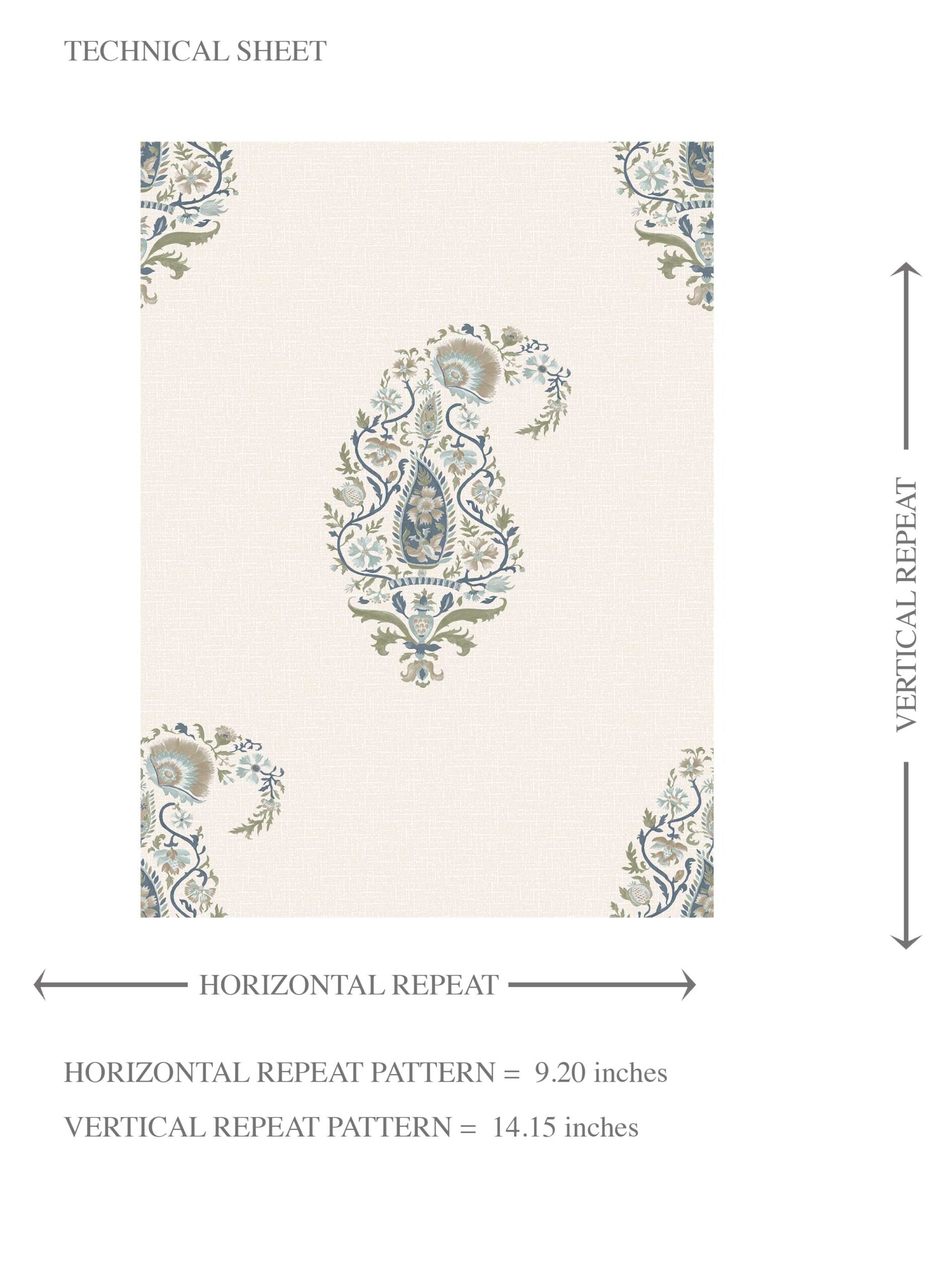 Paisley Floral Kids Room Wallpaper Sample (Beige/ Blue/ Green)