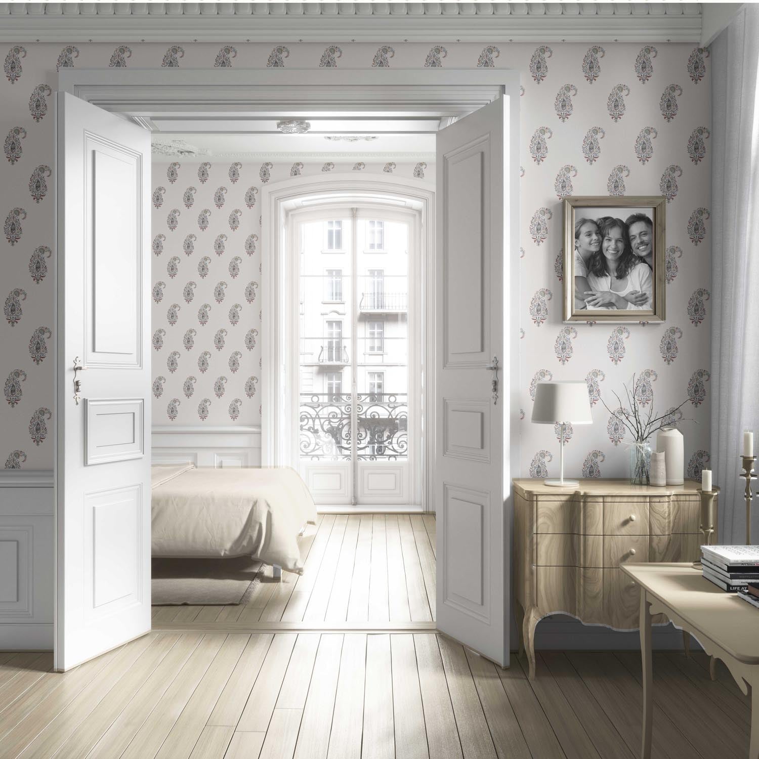 Paisley Floral Living Room Wallpaper Sample (Beige/ Navy Blue/ Deep Red/ Gray)