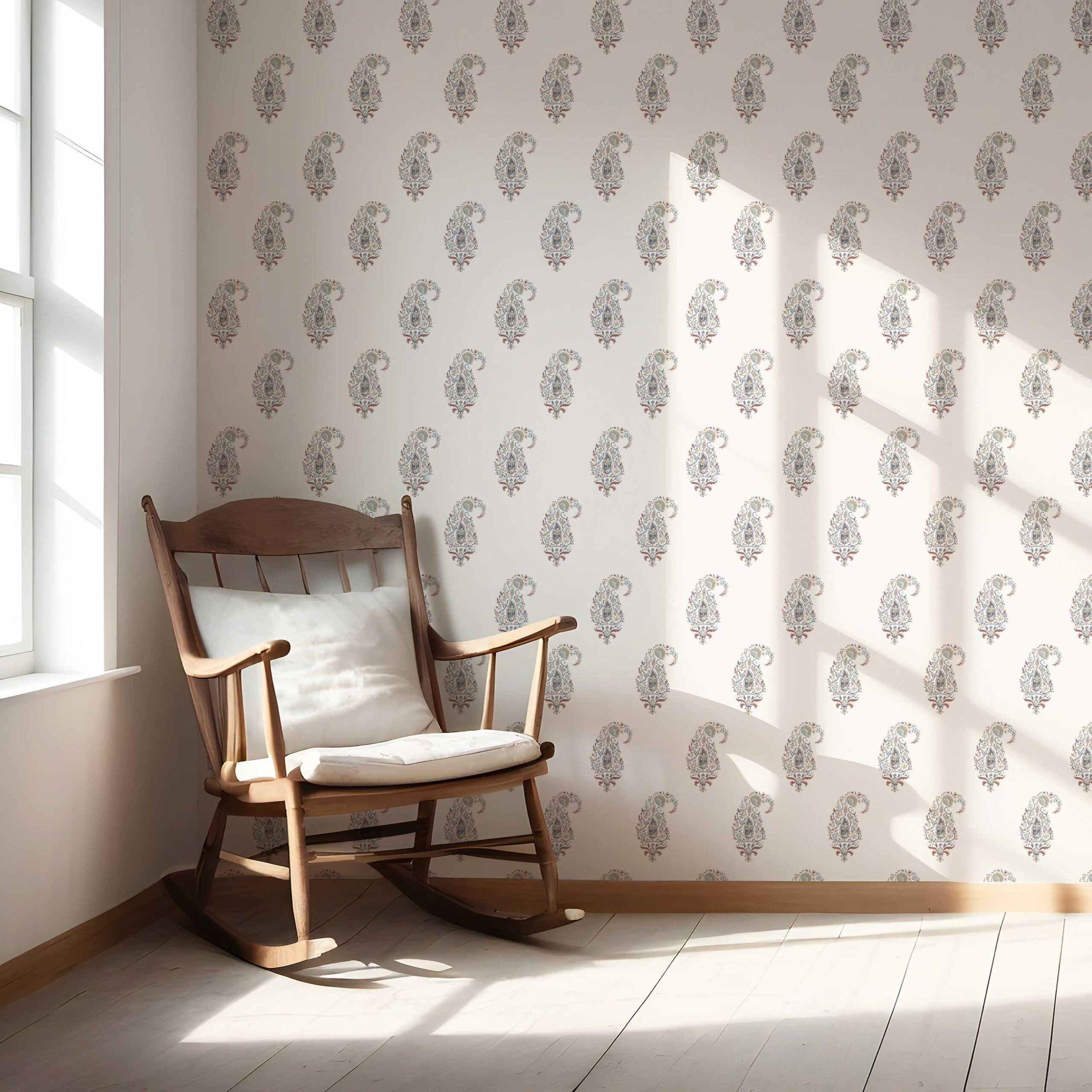 Paisley Floral Nursery Wallpaper Sample (Beige/ Navy Blue/ Deep Red/ Gray)