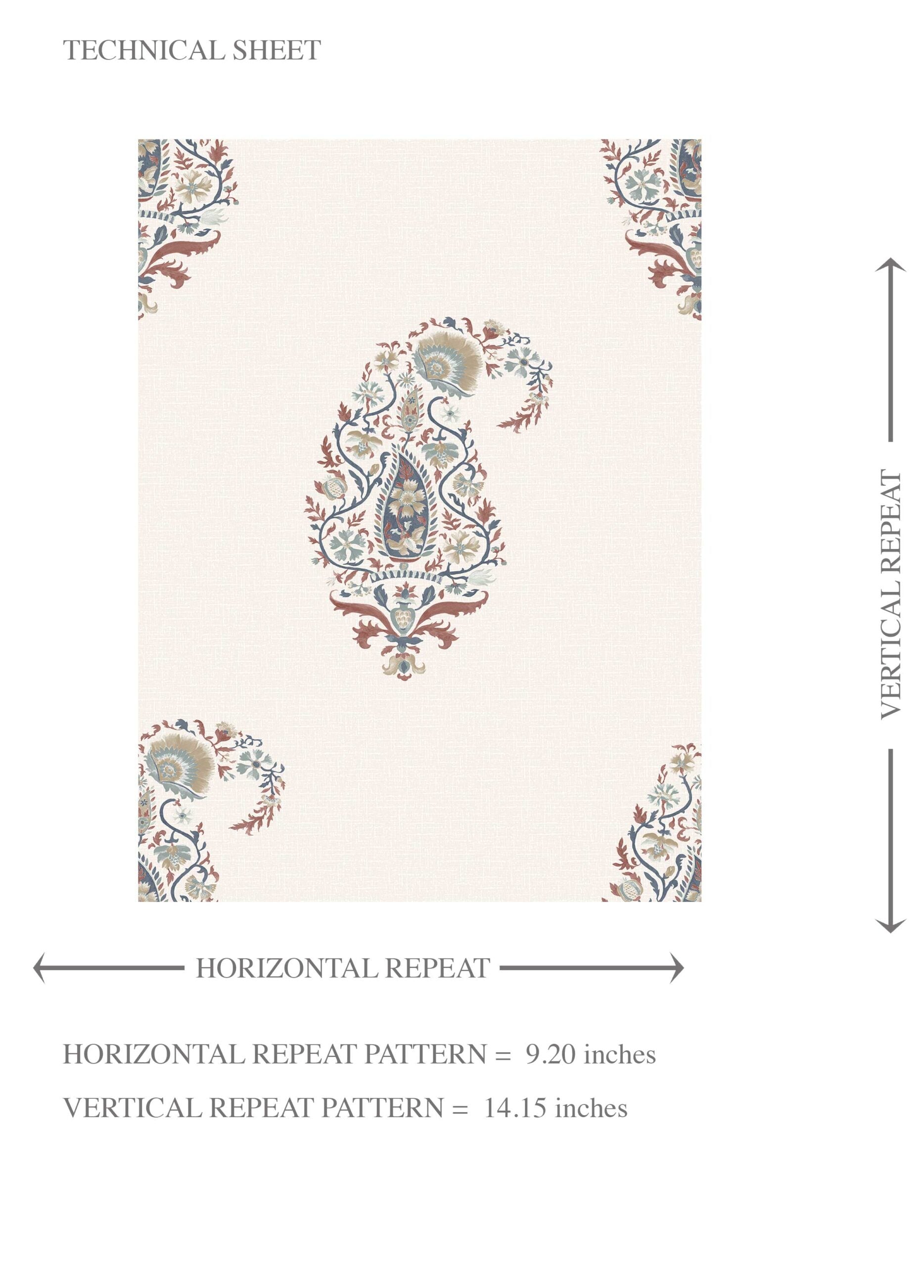 Paisley Floral Kids Room Wallpaper Sample (Beige/ Navy Blue/ Deep Red/ Gray)
