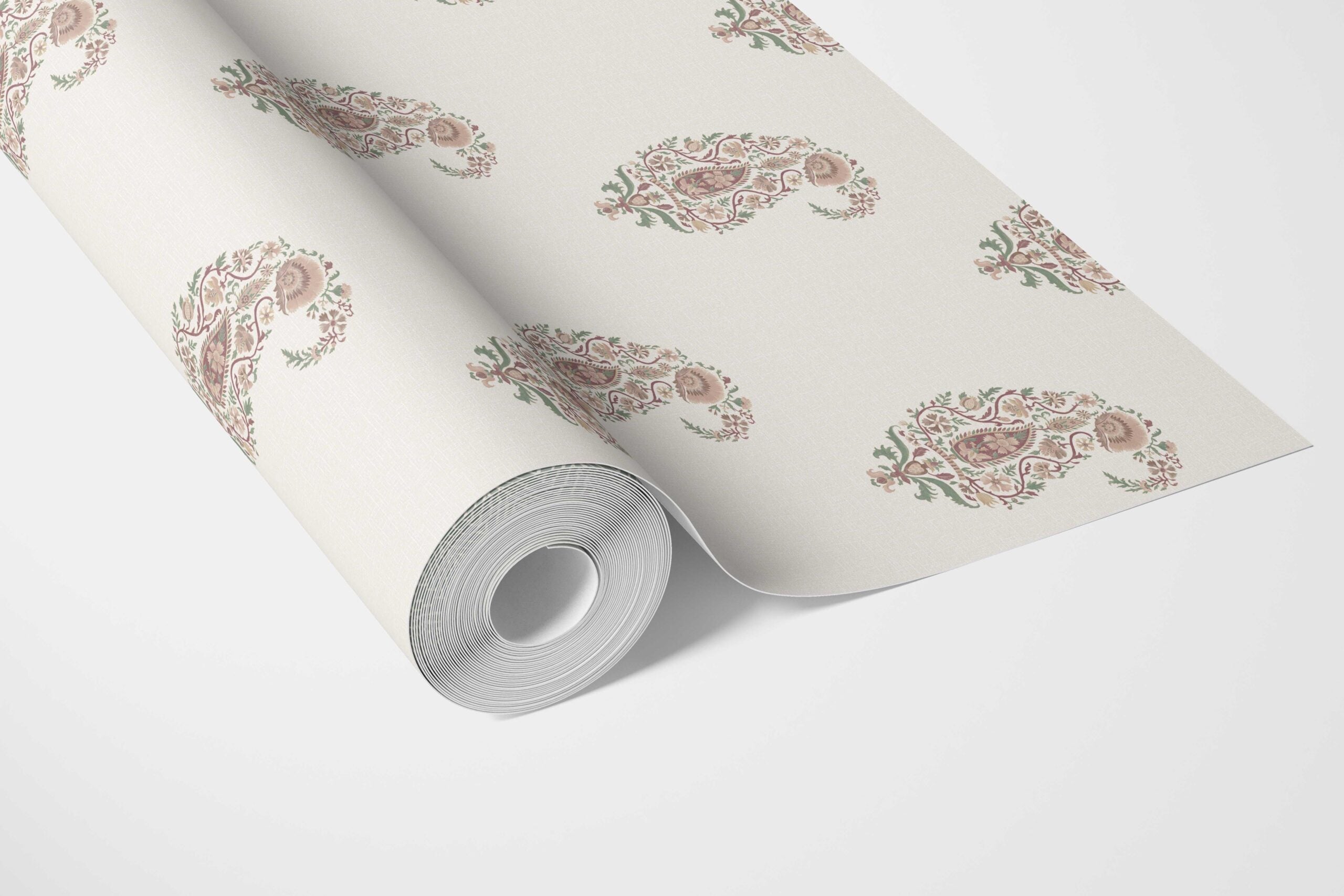 Paisley Floral Bathroom Wallpaper (Beige/ Red/ Green/ Pink)