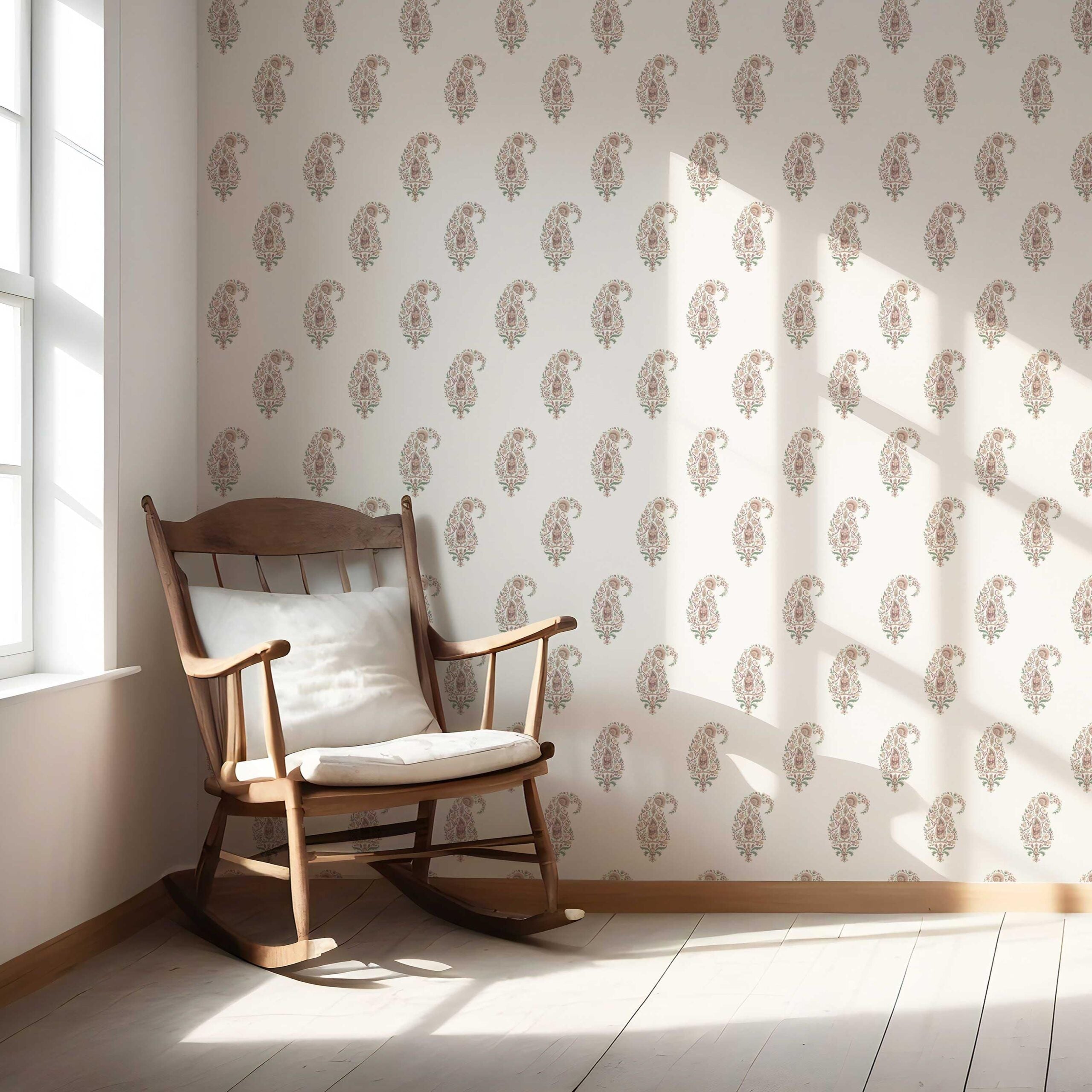Paisley Floral Nursery Wallpaper (Beige/ Red/ Green/ Pink)