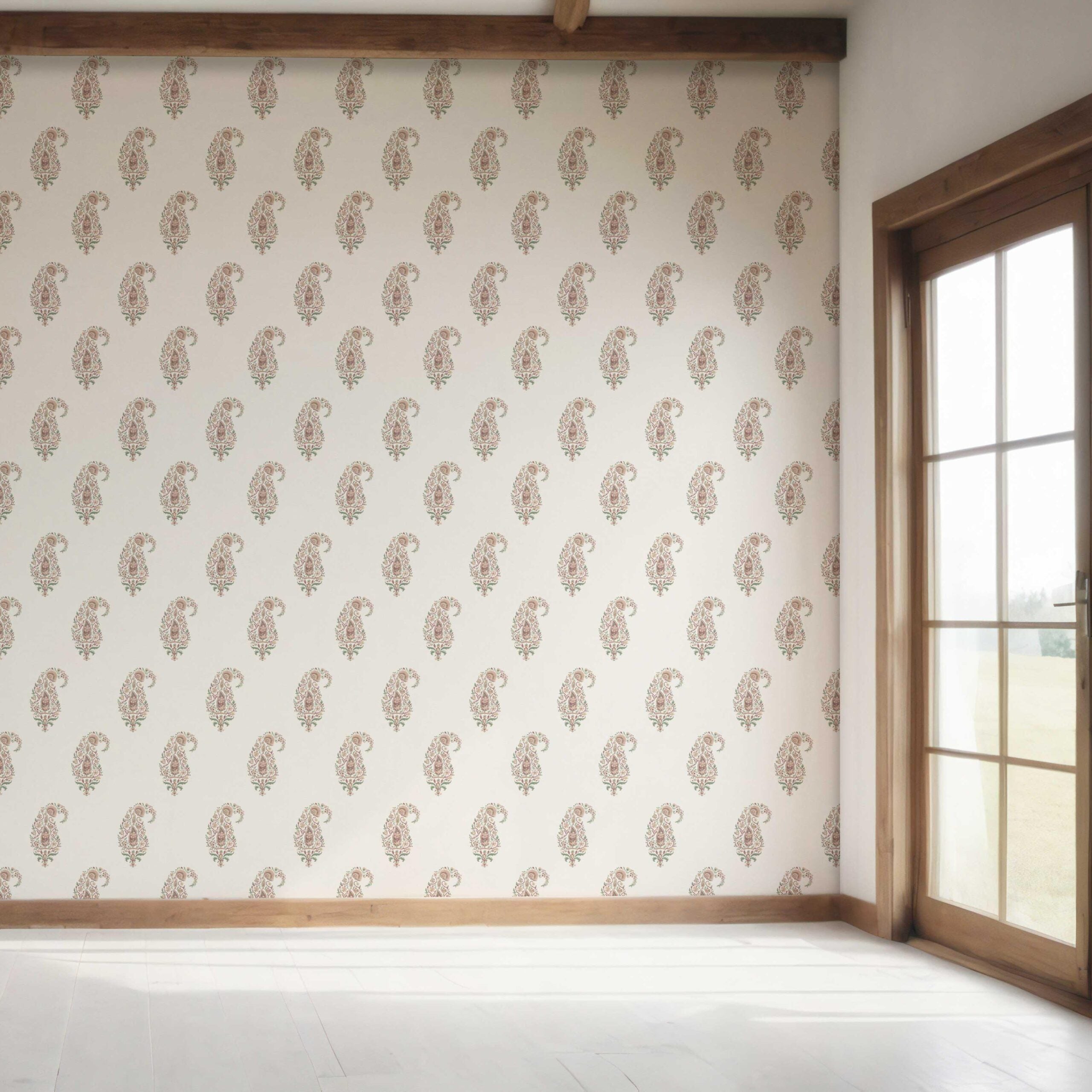 Paisley Floral Bedroom Wallpaper (Beige/ Red/ Green/ Pink)