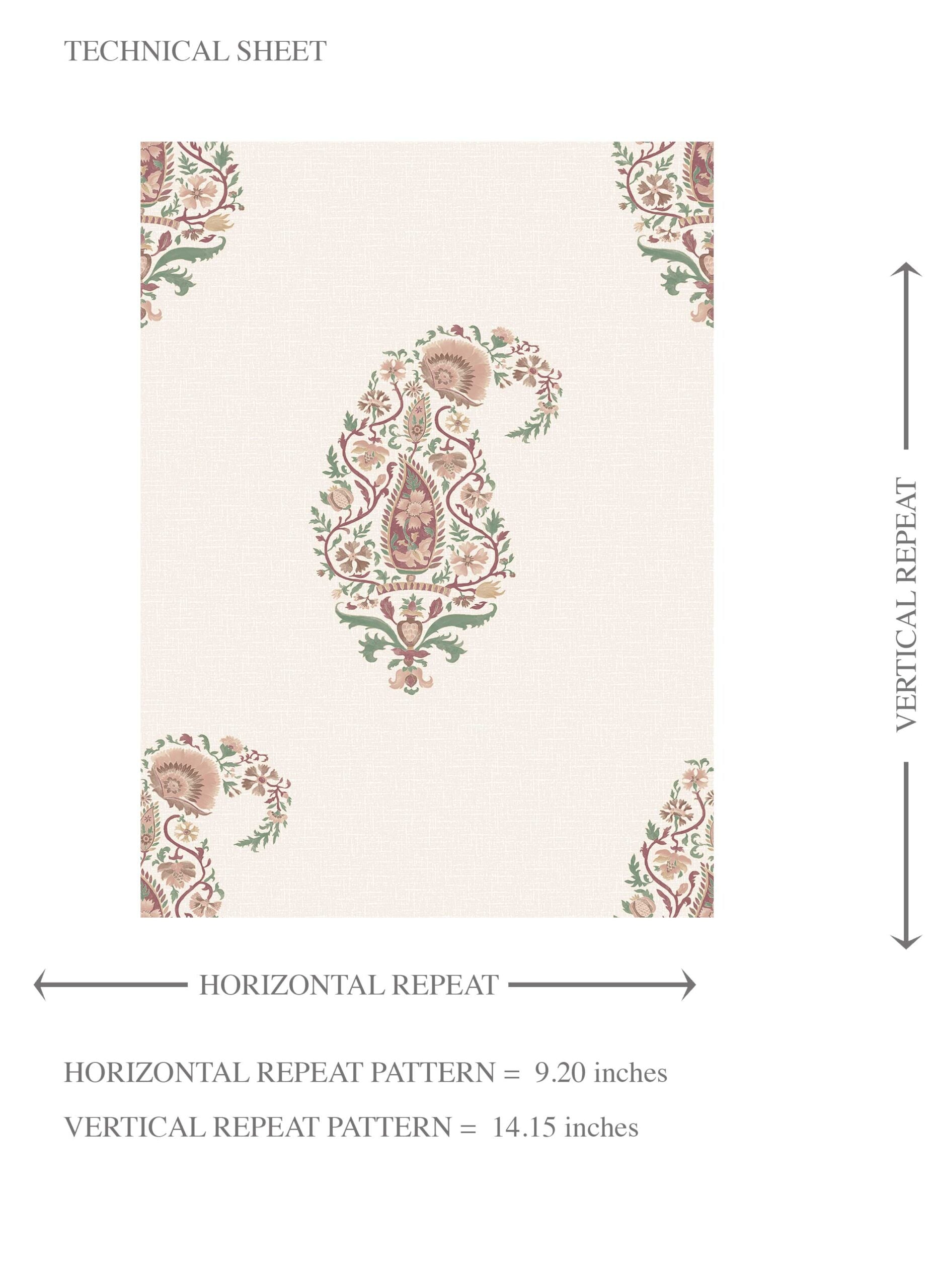 Paisley Floral Kids Room Wallpaper (Beige/ Red/ Green/ Pink)