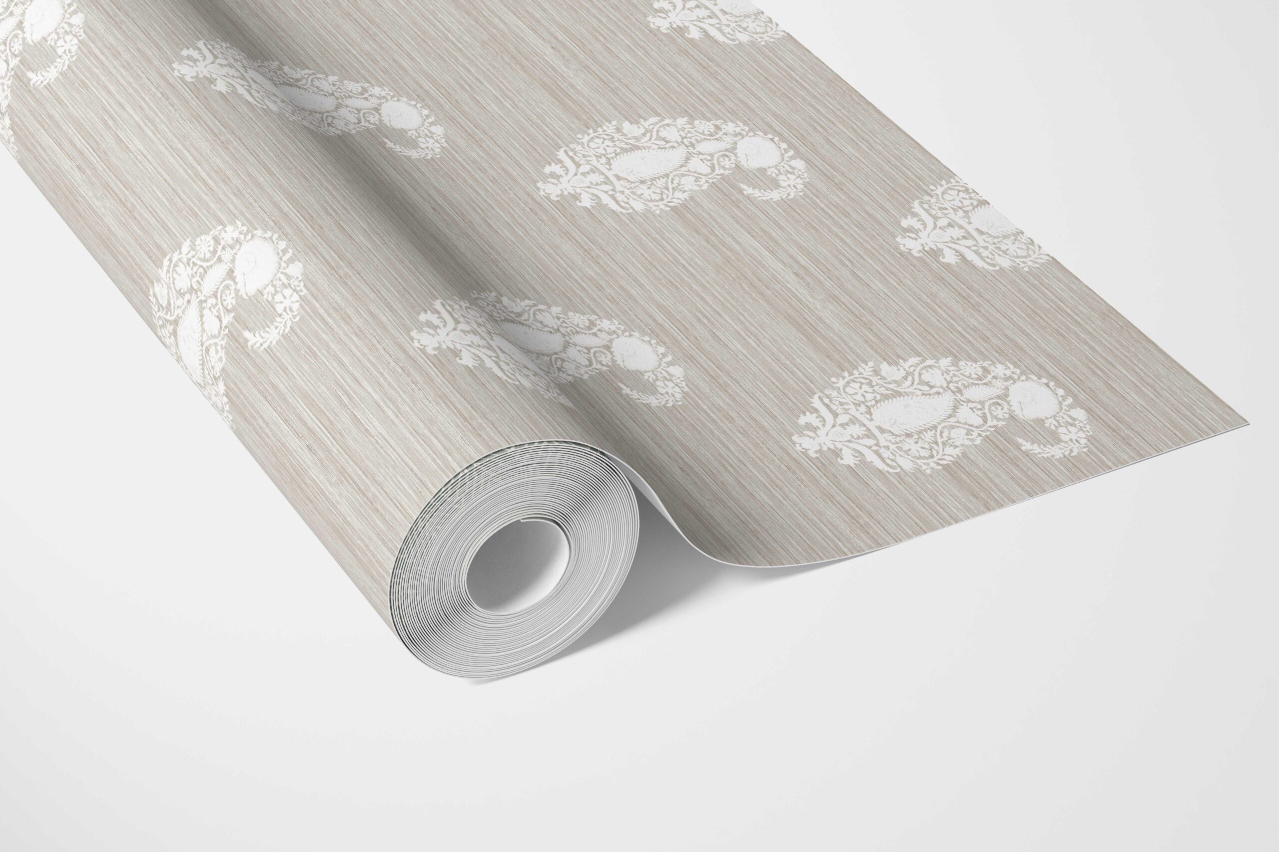 Neutral Paisley Floral Bathroom Wallpaper Sample (Beige/ Warm Gray/ Taupe/ White)