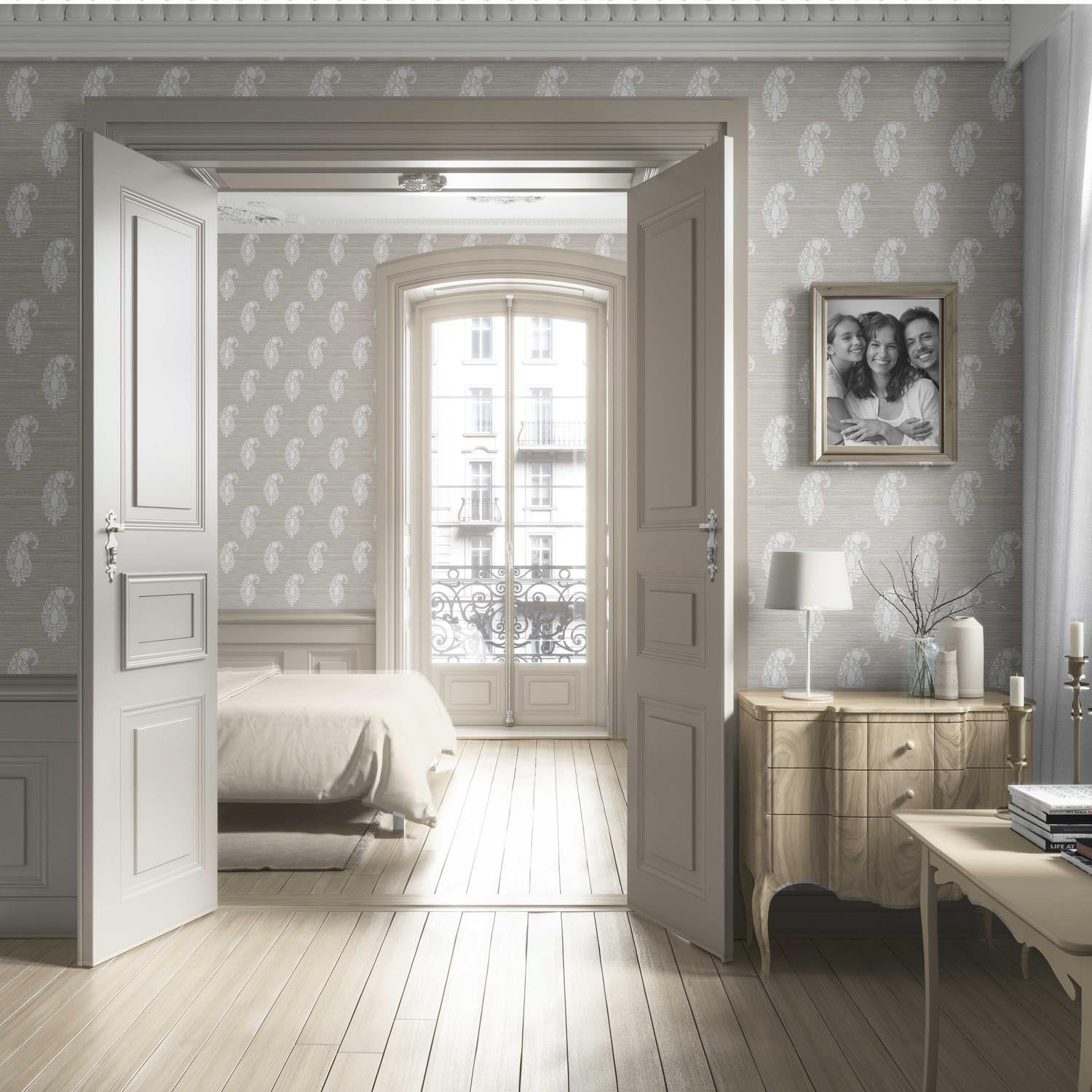 Neutral Paisley Floral Living Room Wallpaper Sample (Beige/ Warm Gray/ Taupe/ White)
