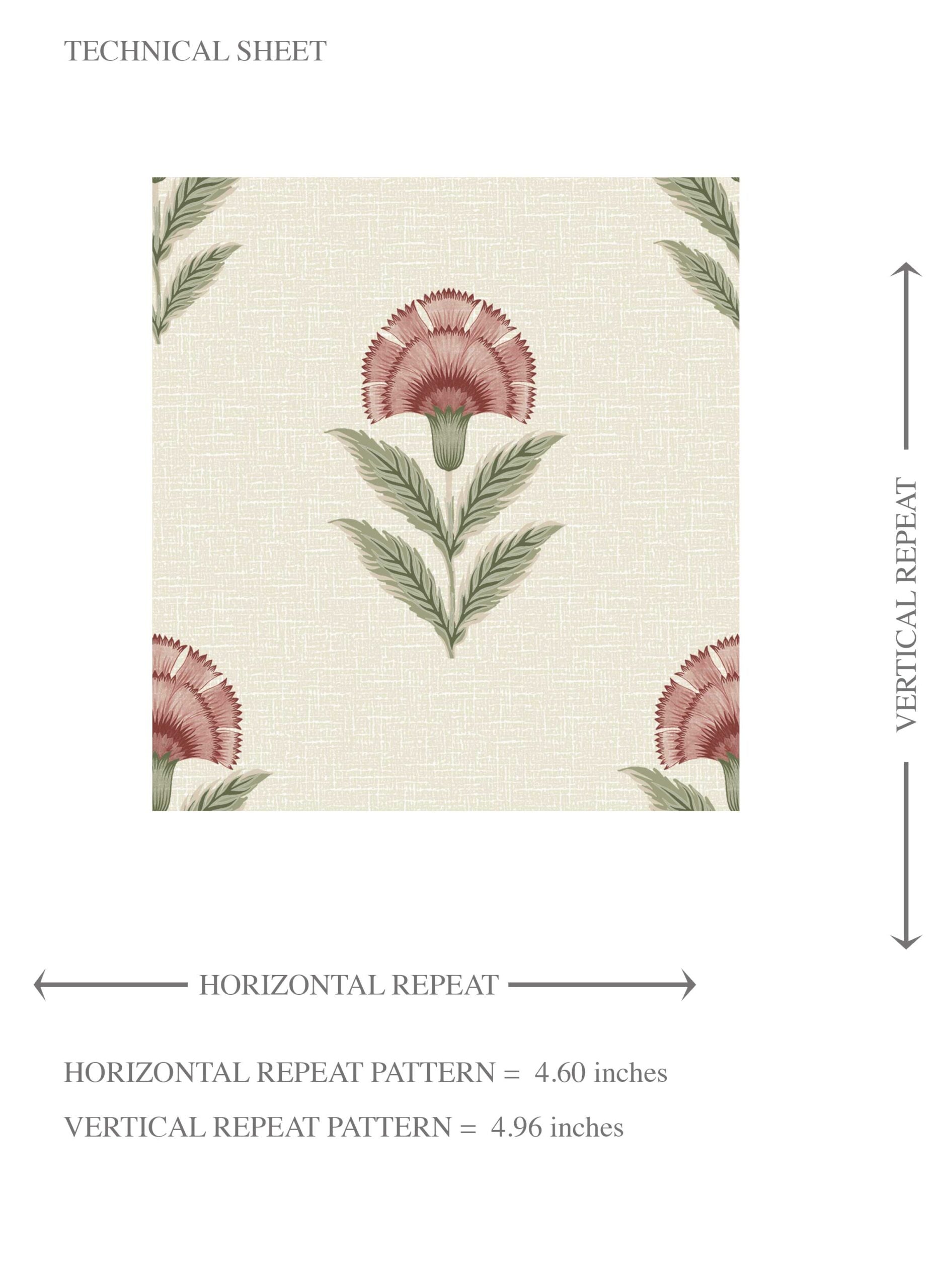 Floral Block Print Kids Room Wallpaper (Red/ Green)