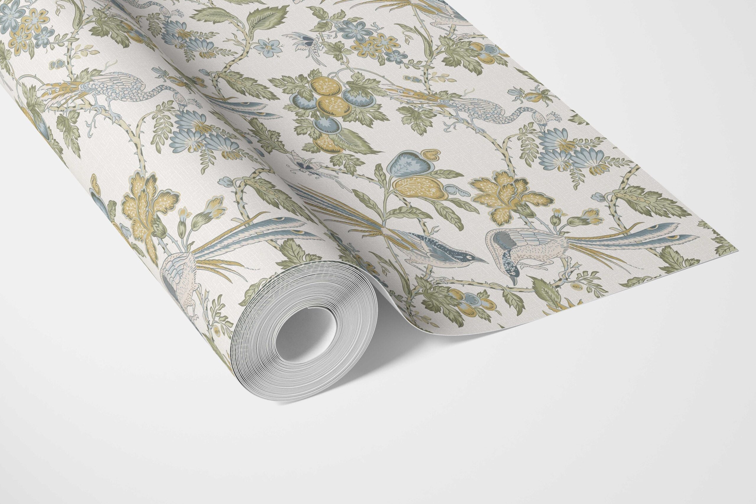 Floral/ Birds Print Bathroom Wallpaper Sample (Blue/ Green/ Yellow/ Gray)