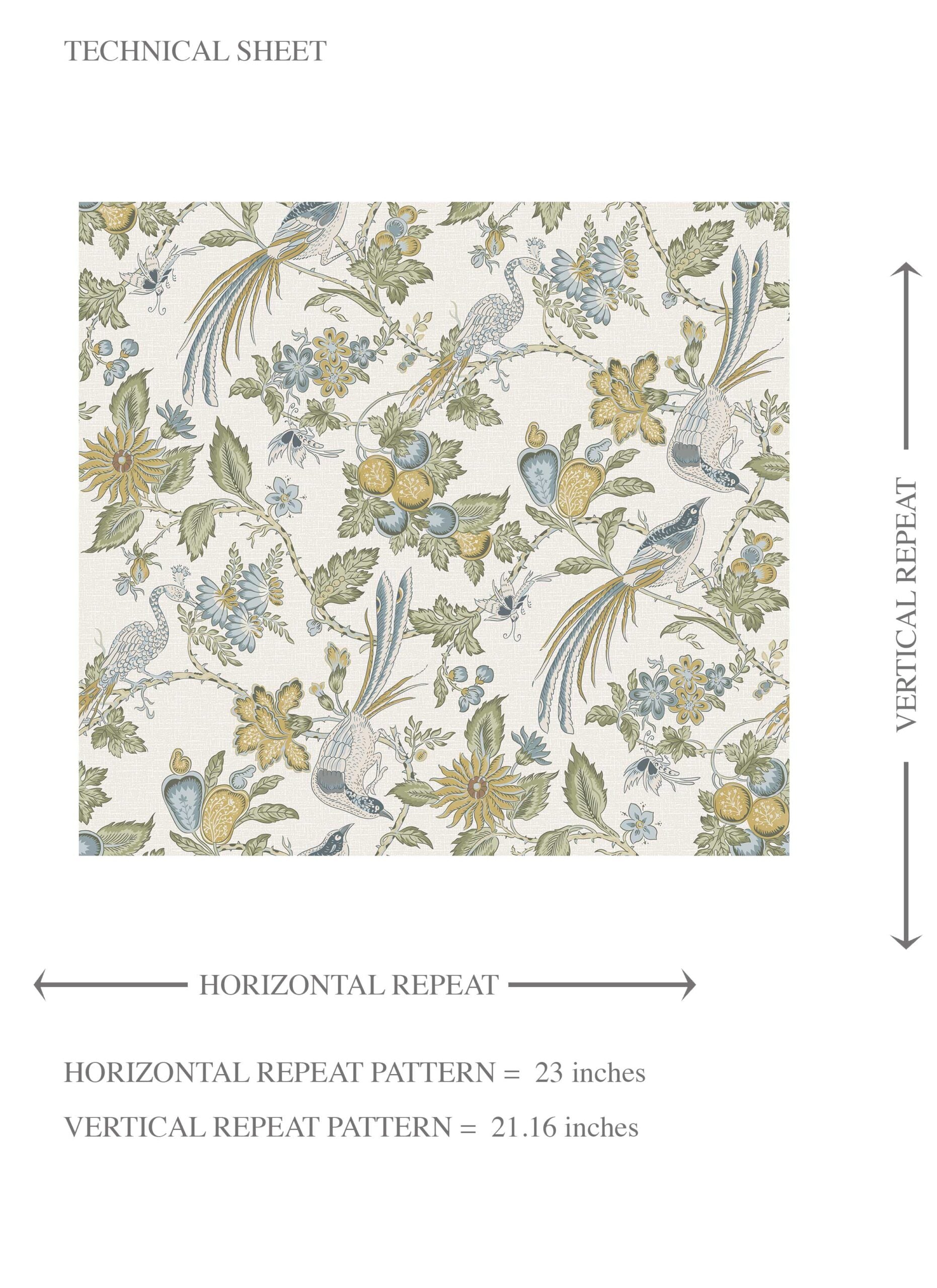 Floral/ Birds Print Kids Room Wallpaper Sample (Blue/ Green/ Yellow/ Gray)