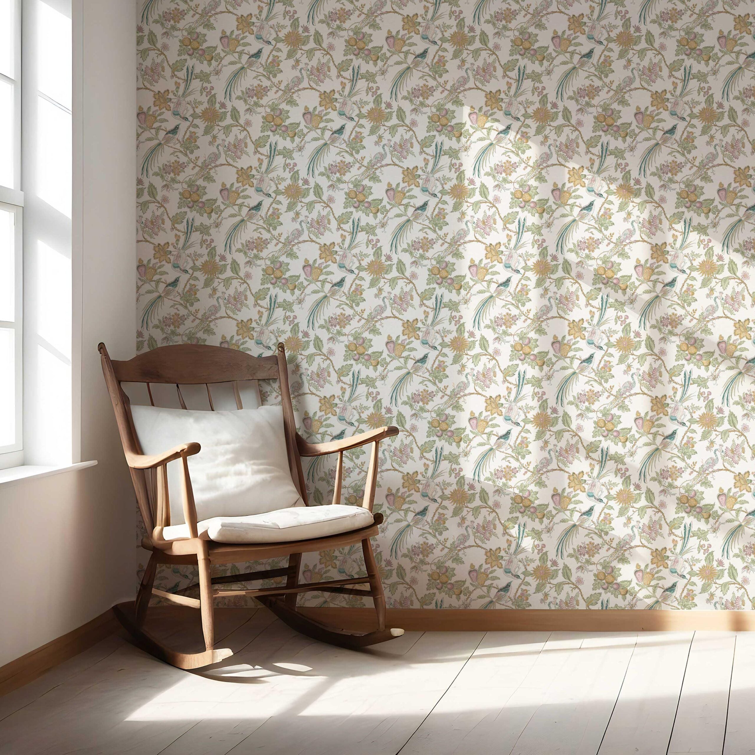 Floral/ Birds Print Nursery Wallpaper Sample (Pink/ Yellow/ Green/ Blue)