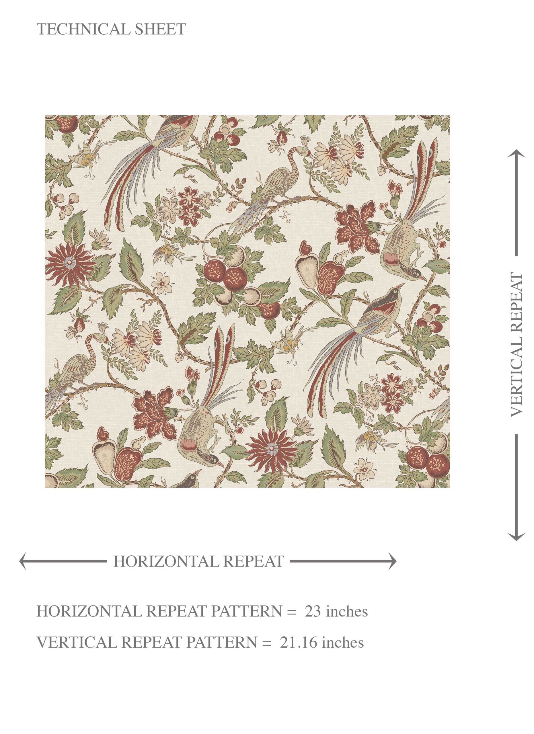 Floral/ Birds Print Kids Room Wallpaper Sample (Red/ Brown/ Green/ Beige)