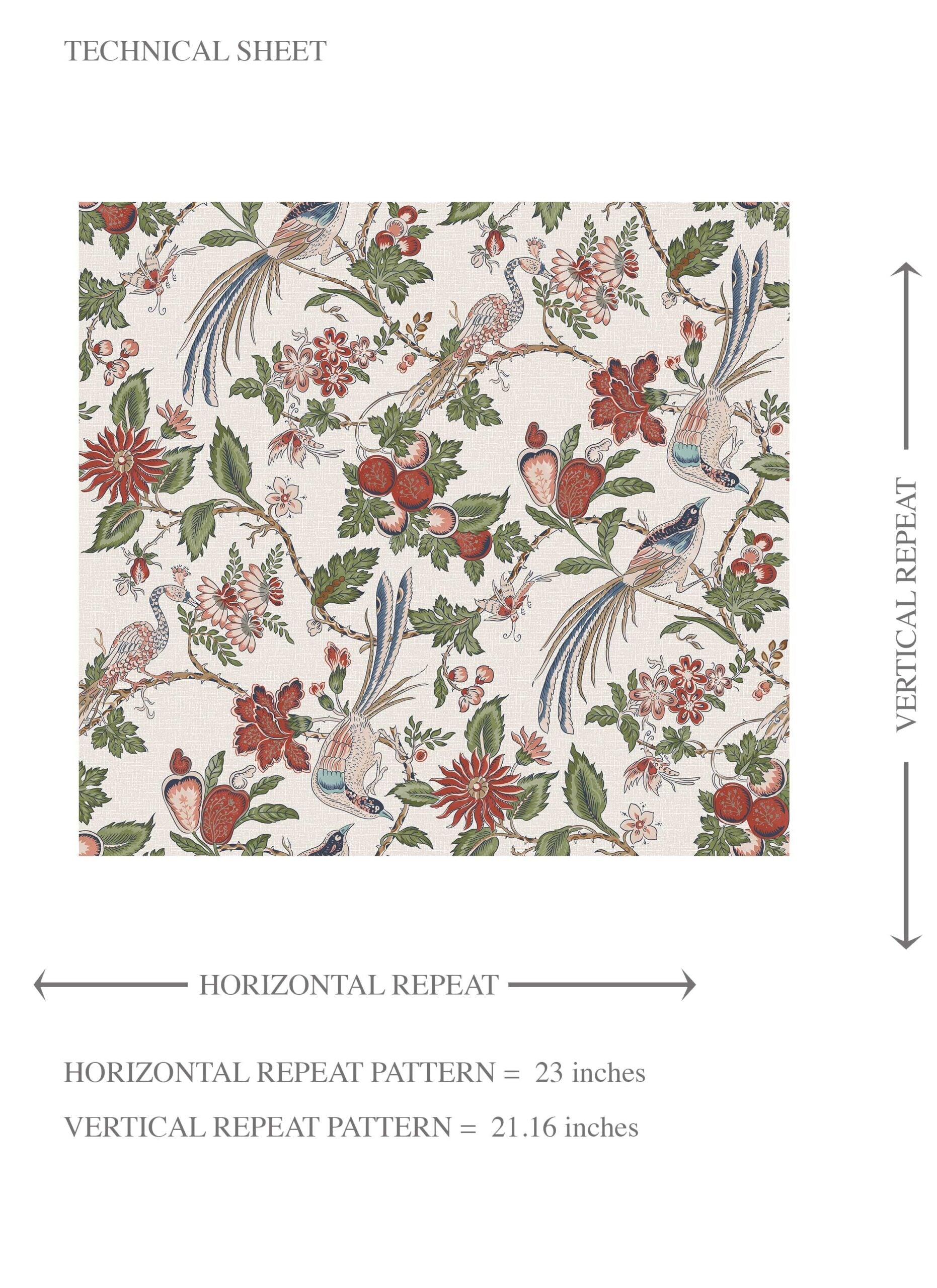 Floral/ Birds Print Kids Room Wallpaper Sample (Deep Red/ Pink/ Green/ Gray/ Blue)