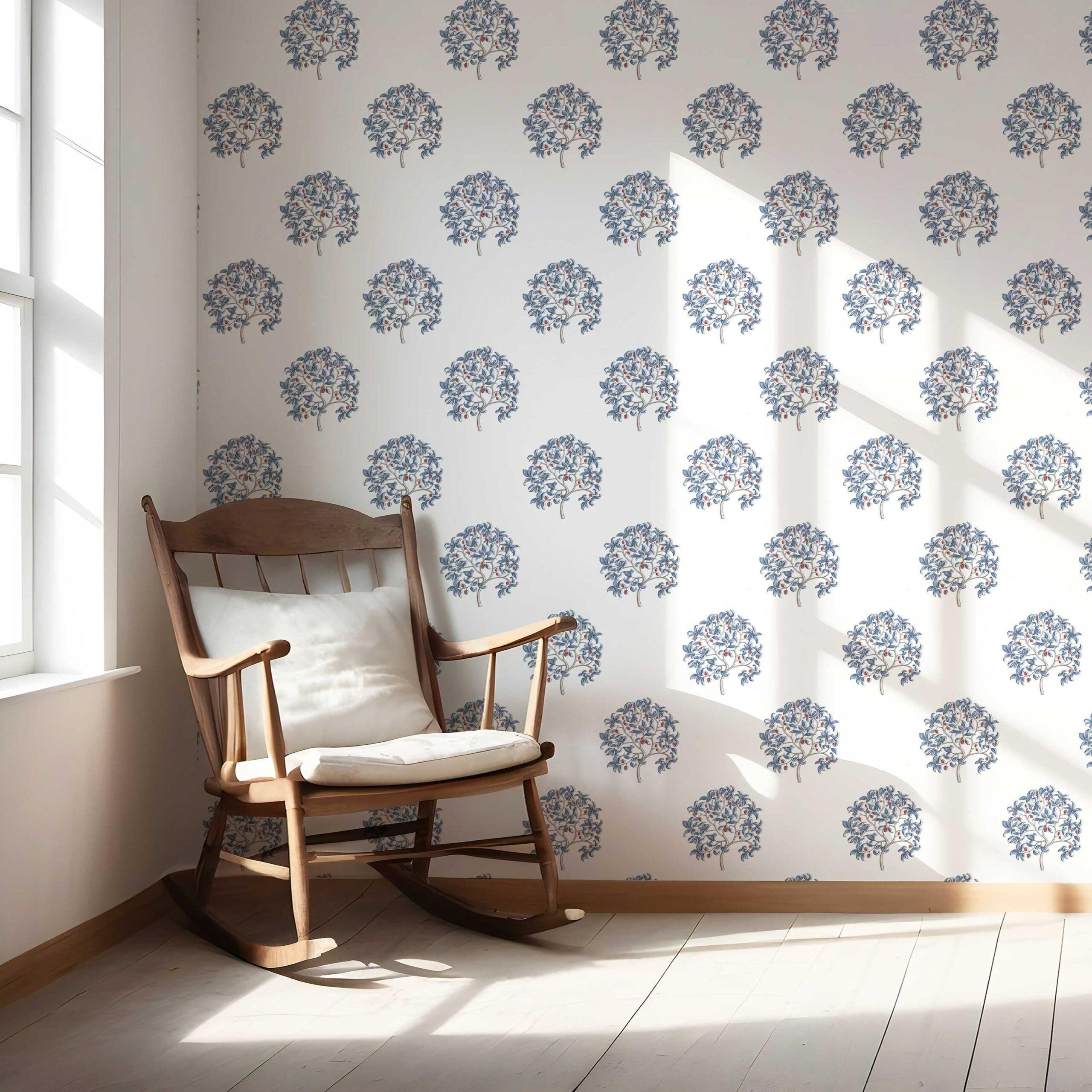 Floral Block Print Nursery Wallpaper Sample (Navy Blue/ Red)
