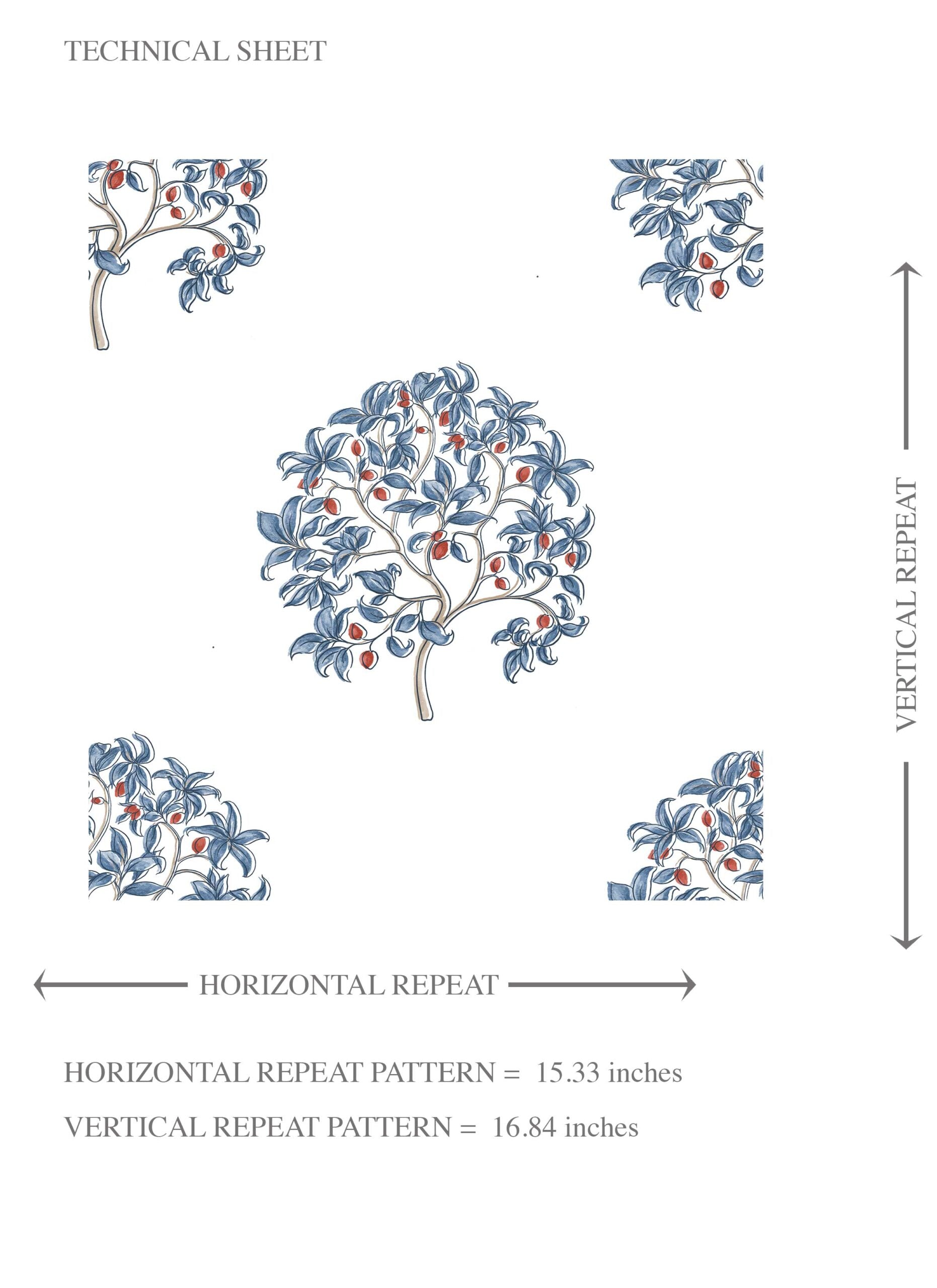 Floral Block Print Kids Room Wallpaper Sample (Navy Blue/ Red)