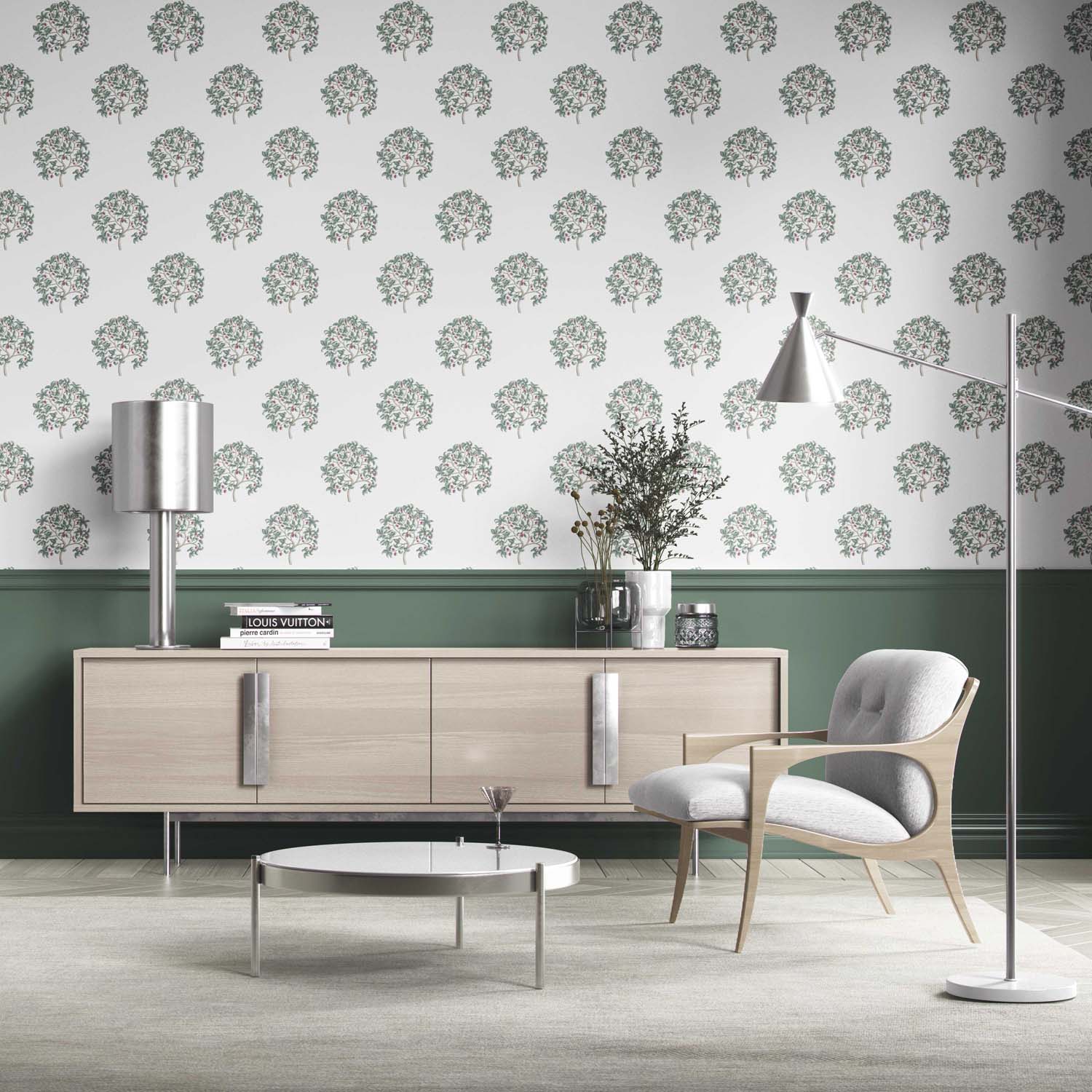 Floral Block Print Kitchen Wallpaper (Green/ Pink)