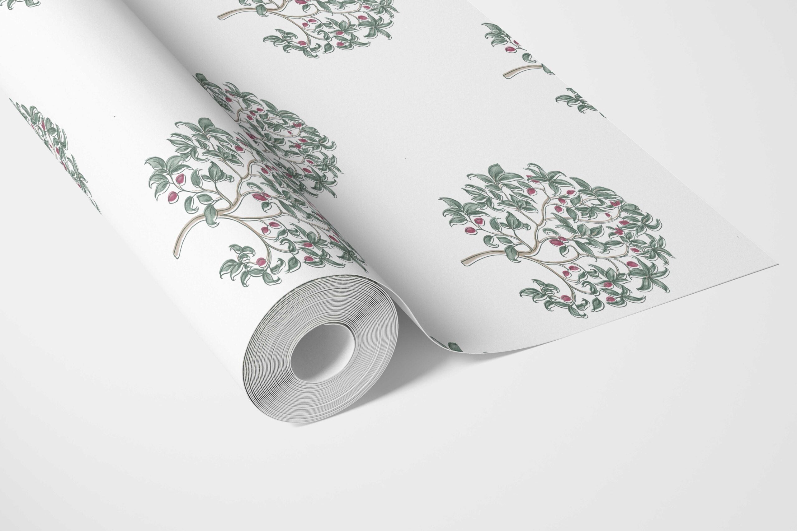 Floral Block Print Bathroom Wallpaper (Green/ Pink)