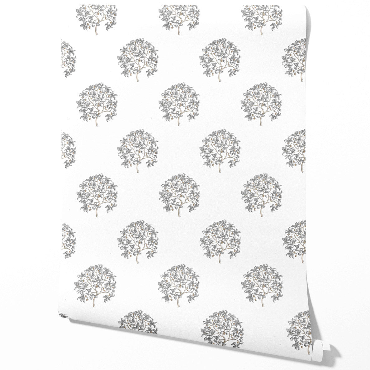 Neutral Floral Block Print Traditional Wallpaper (Gray/ Brown)