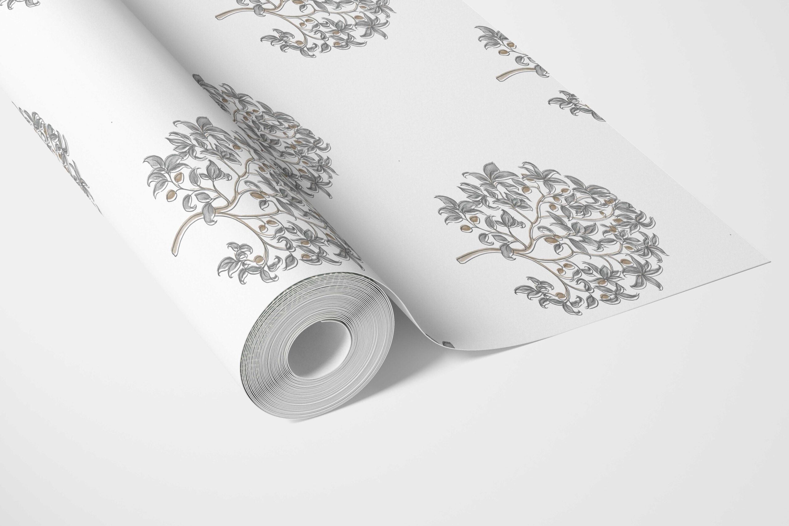 Neutral Floral Block Print Bathroom Wallpaper (Gray/ Brown)