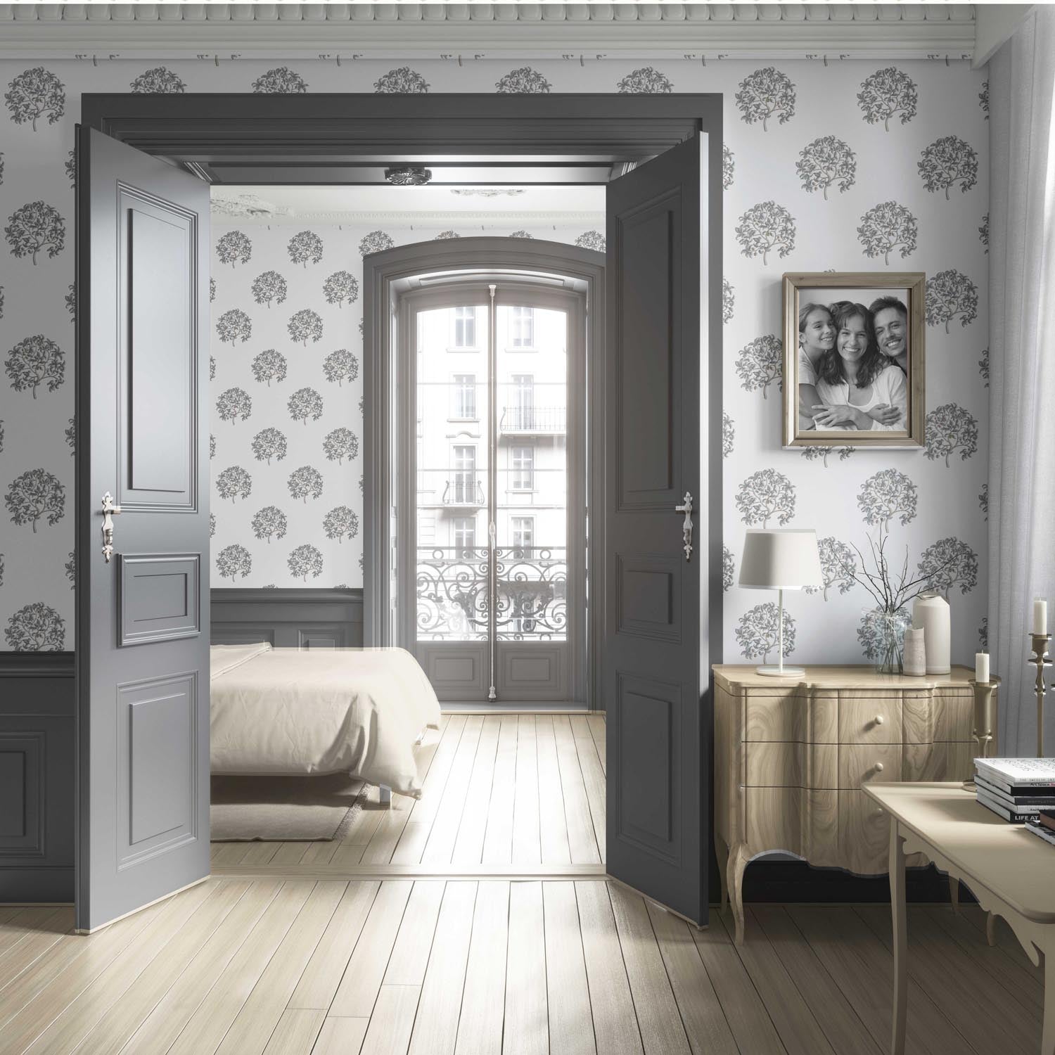 Neutral Floral Block Print Living Room Wallpaper Sample (Gray/ Brown)