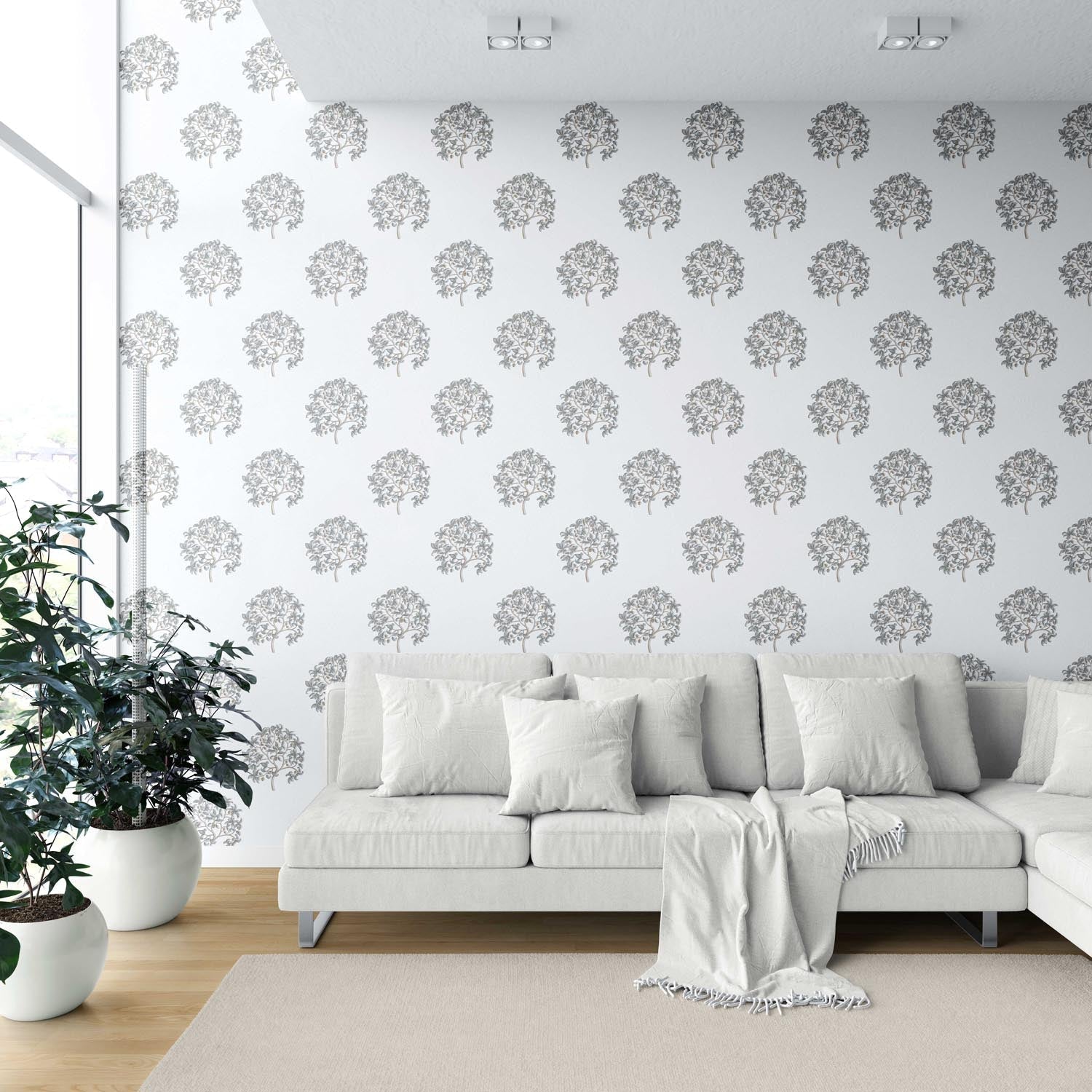 Neutral Floral Block Print Shower Toilet Wallpaper Sample (Gray/ Brown)