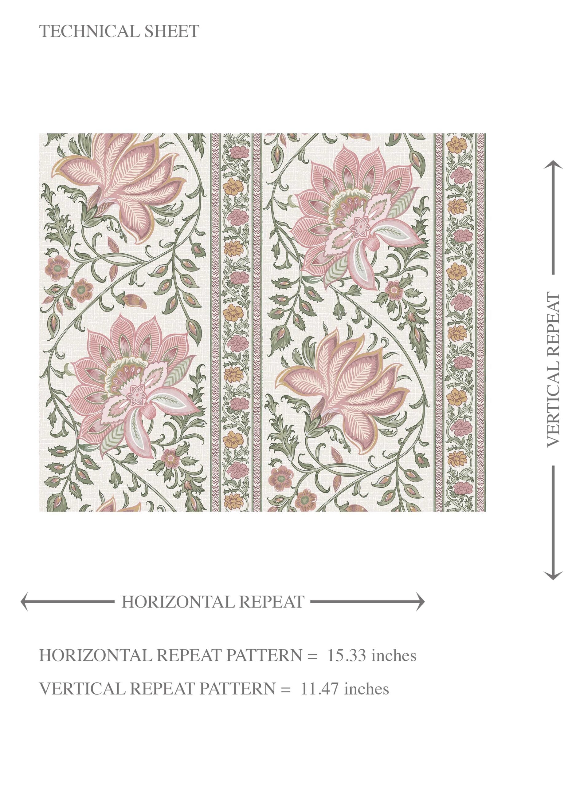 Vintage Floral Striped/ Botanical Kids Room Wallpaper Sample (Pink/ Green)
