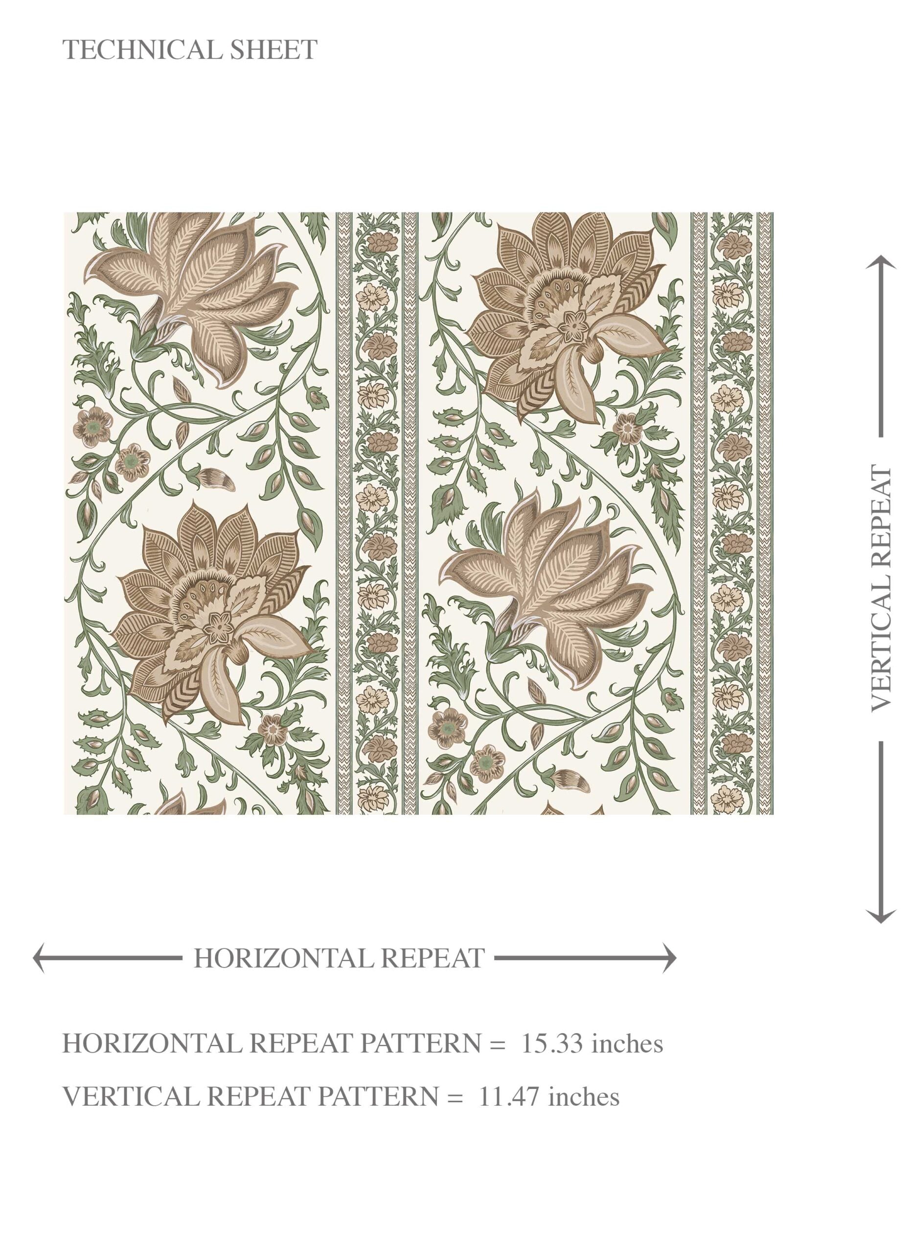 Vintage Floral Striped/ Botanical Kids Room Wallpaper Sample (Brown/ Green)