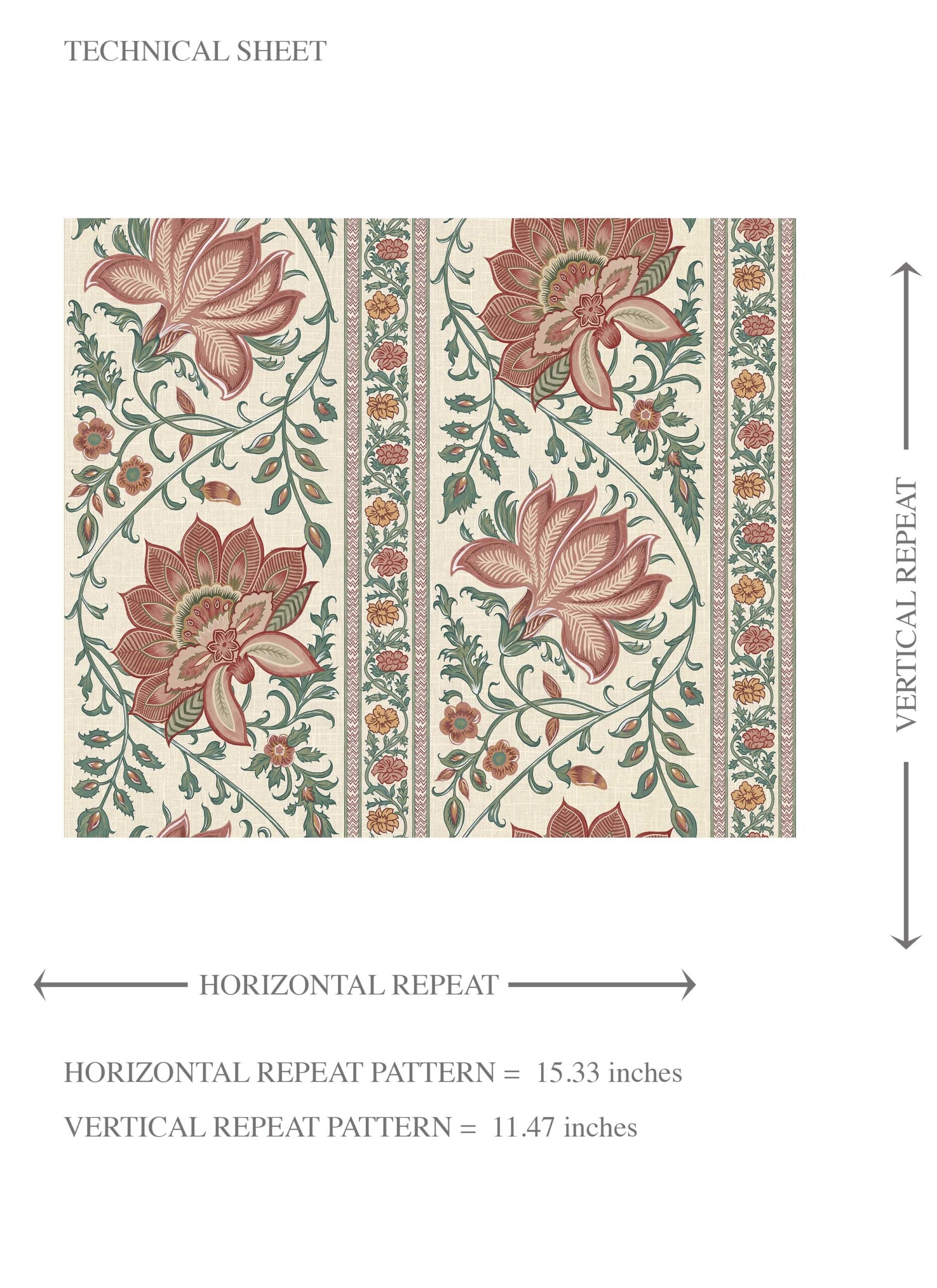 Vintage Floral Striped/ Botanical Kids Room Wallpaper (Red/ Green)