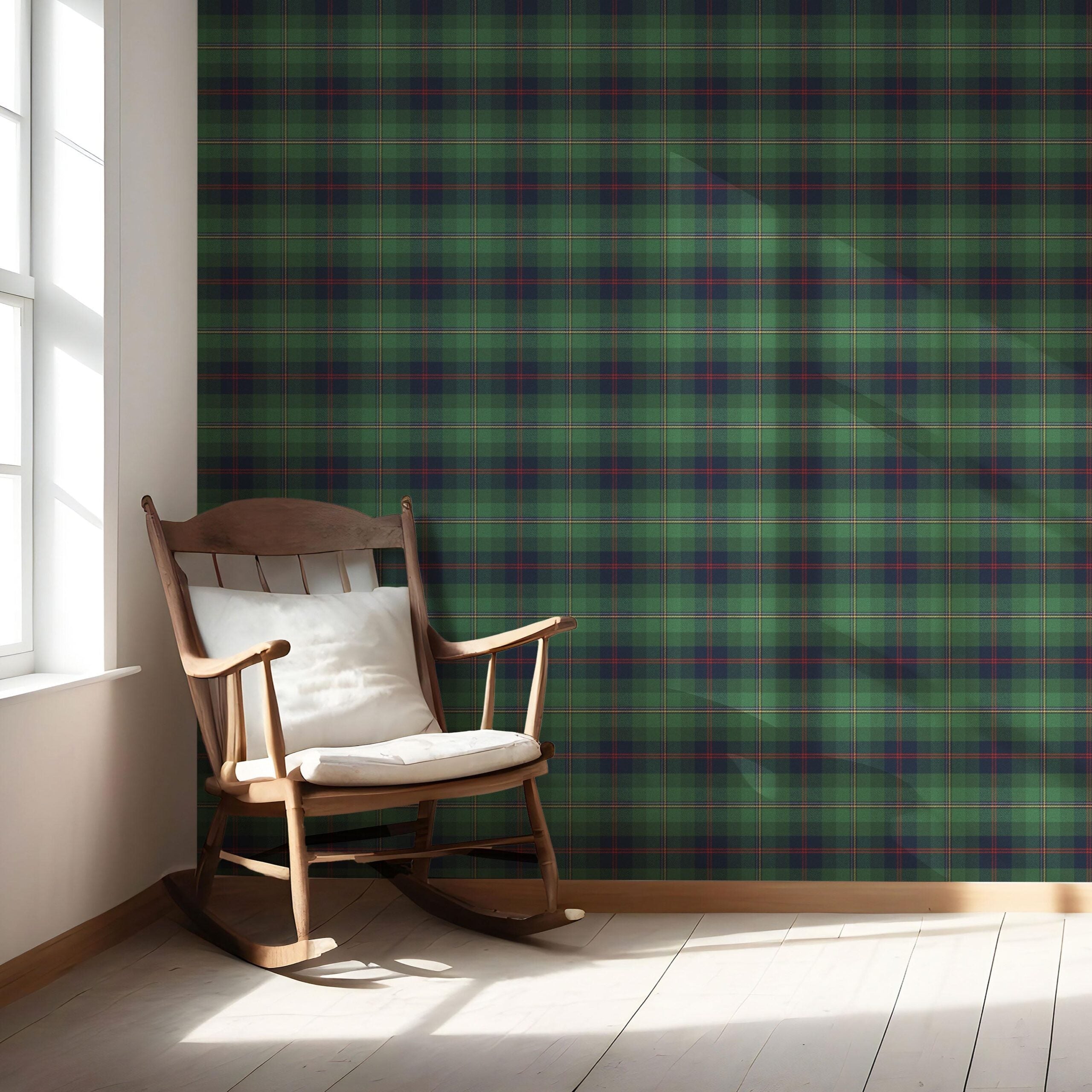 Geometric Plaid Checkered Nursery Wallpaper Sample (Green/ Navy Blue/ Red/ Yellow)