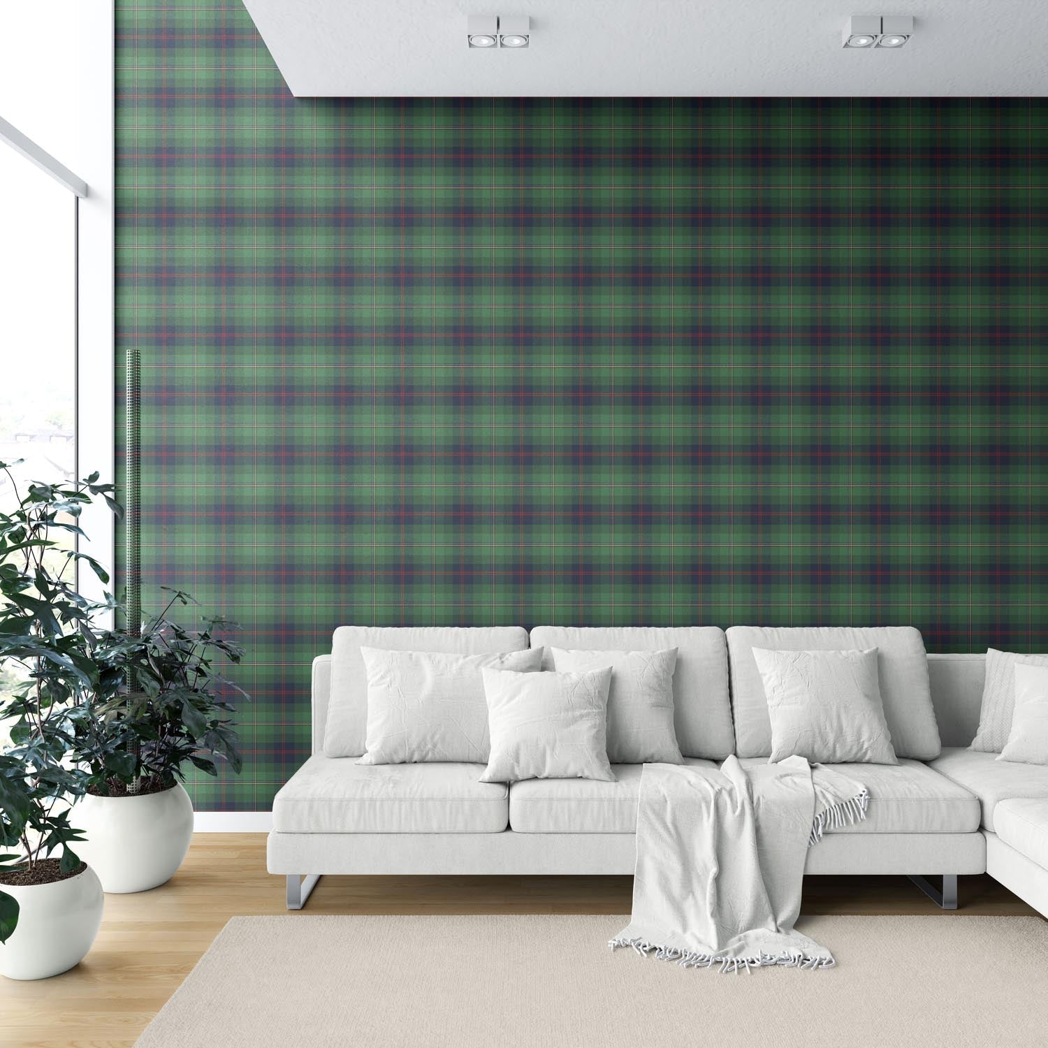 Geometric Plaid Checkered Shower Toilet Wallpaper Sample (Green/ Navy Blue/ Red/ Yellow)