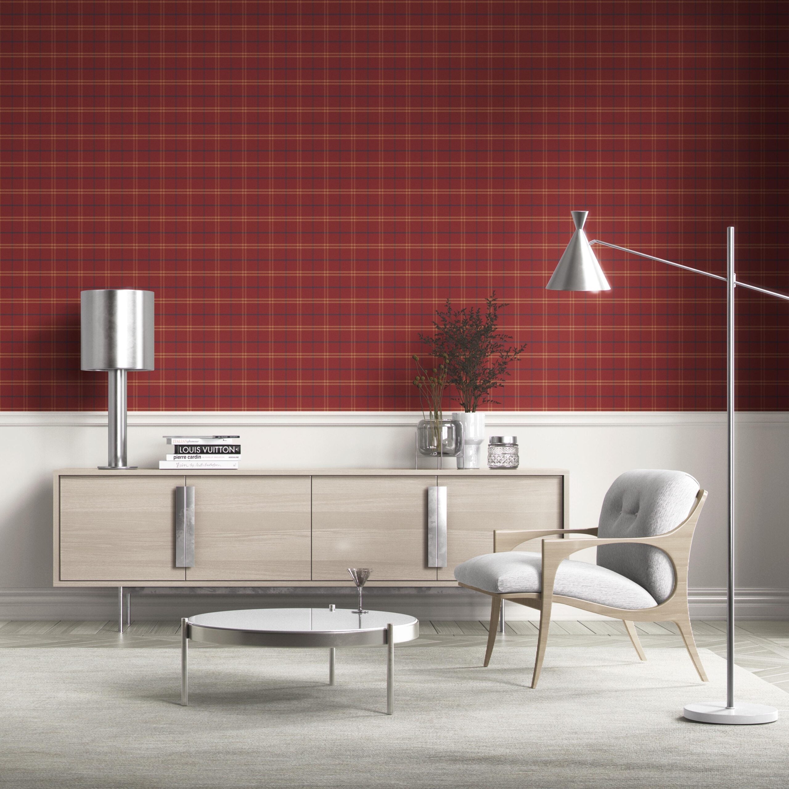 Geometric Plaid Checkered Kitchen Wallpaper (Red/ Yellow/ Blue)