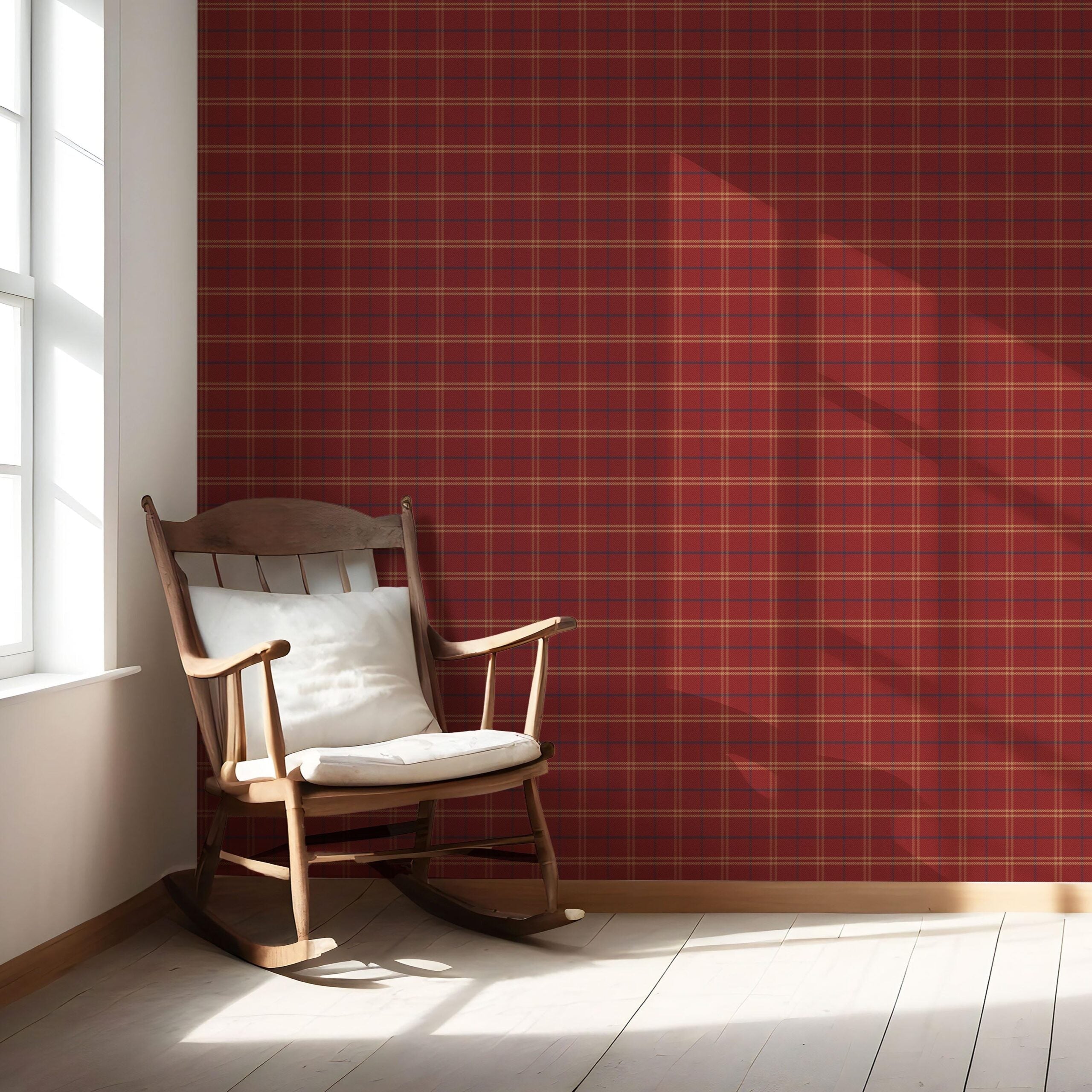 Geometric Plaid Checkered Nursery Wallpaper (Red/ Yellow/ Blue)